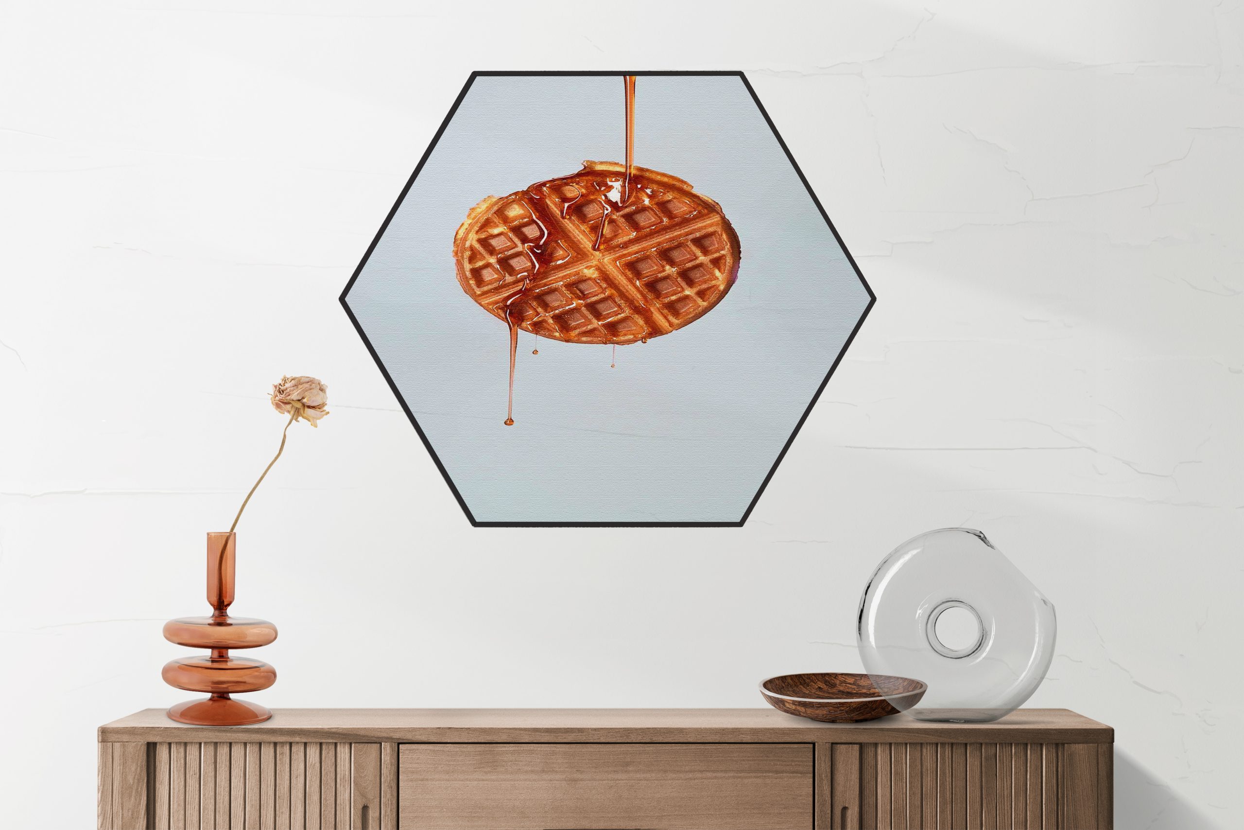 Akoestisch Schilderij Wafel met Karamelsaus Hexagon Eten Drinken 72 scaled 1