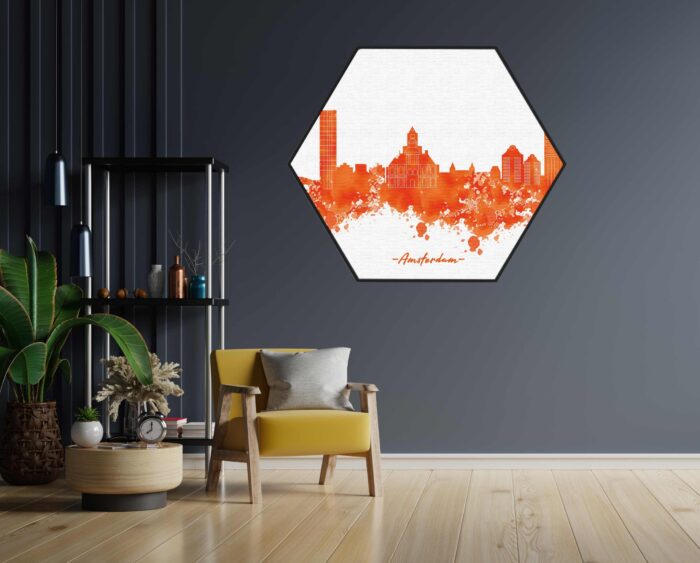 Akoestisch Schilderij Skyline Amsterdam Watercolor Paint Hexagon HEXAMS scaled 1