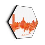 Akoestisch Schilderij Skyline Amsterdam Watercolor Paint Hexagon HEXAMS2 scaled 1