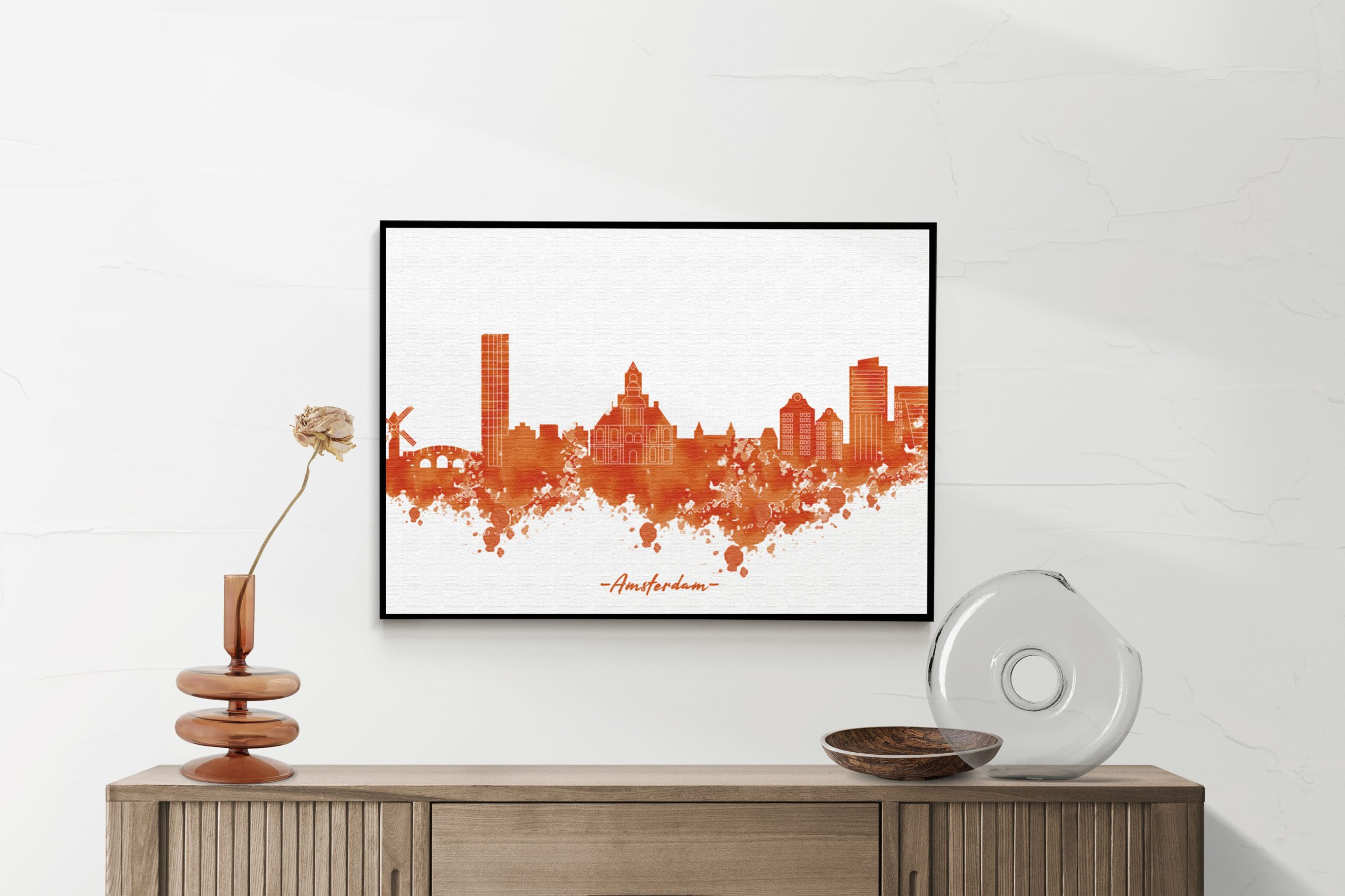 Akoestisch Schilderij Skyline Amsterdam Watercolor Paint Rechthoek Horizontaal HORZIONTALAMS scaled 1