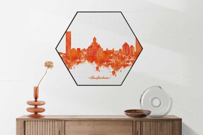 Akoestisch Schilderij Skyline Amsterdam Watercolor Paint Hexagon Hexagon 1 Ams scaled 1