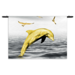 Wandkleed Springende Dolfijnen Goud 02 Rechthoek Horizontaal