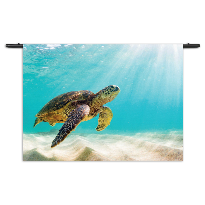 Wandkleed Zeeschildpad In Helderblauw Water 04 Rechthoek Horizontaal