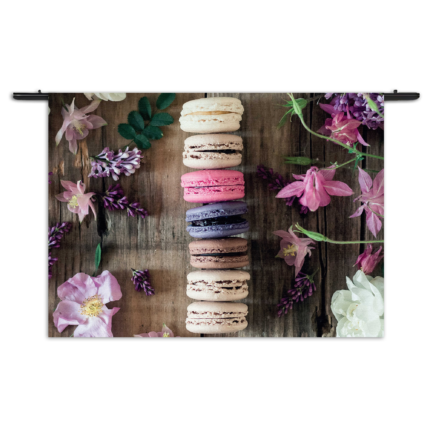 Wandkleed Macarons op Bloemen Tafel Rechthoek Horizontaal
