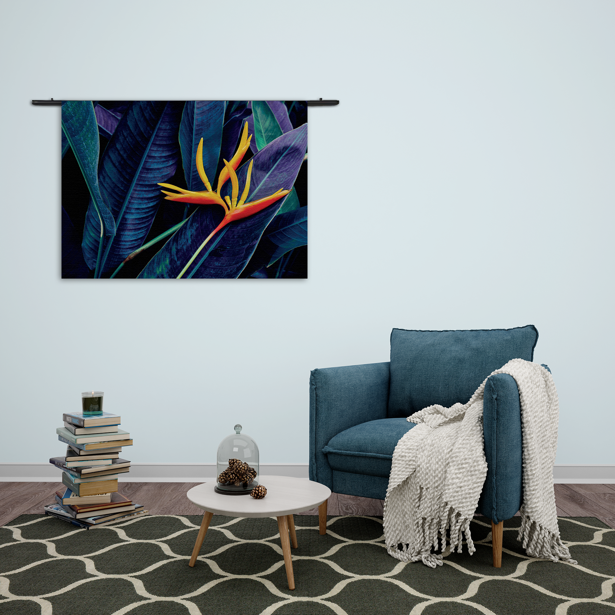 Wandkleed Heliconia bloem op donkere achtergrond Rechthoek Horizontaal Template 50 70 Horizontaal Natuur 95 2 1