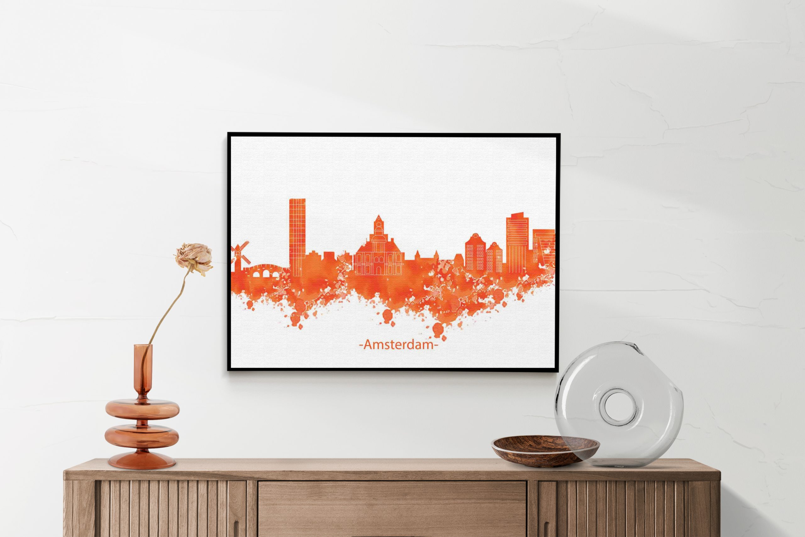 Akoestisch Schilderij Skyline Amsterdam Watercolor Paint Rechthoek Horizontaal Template 50 70 Horizontaal Steden 1 2 scaled 1