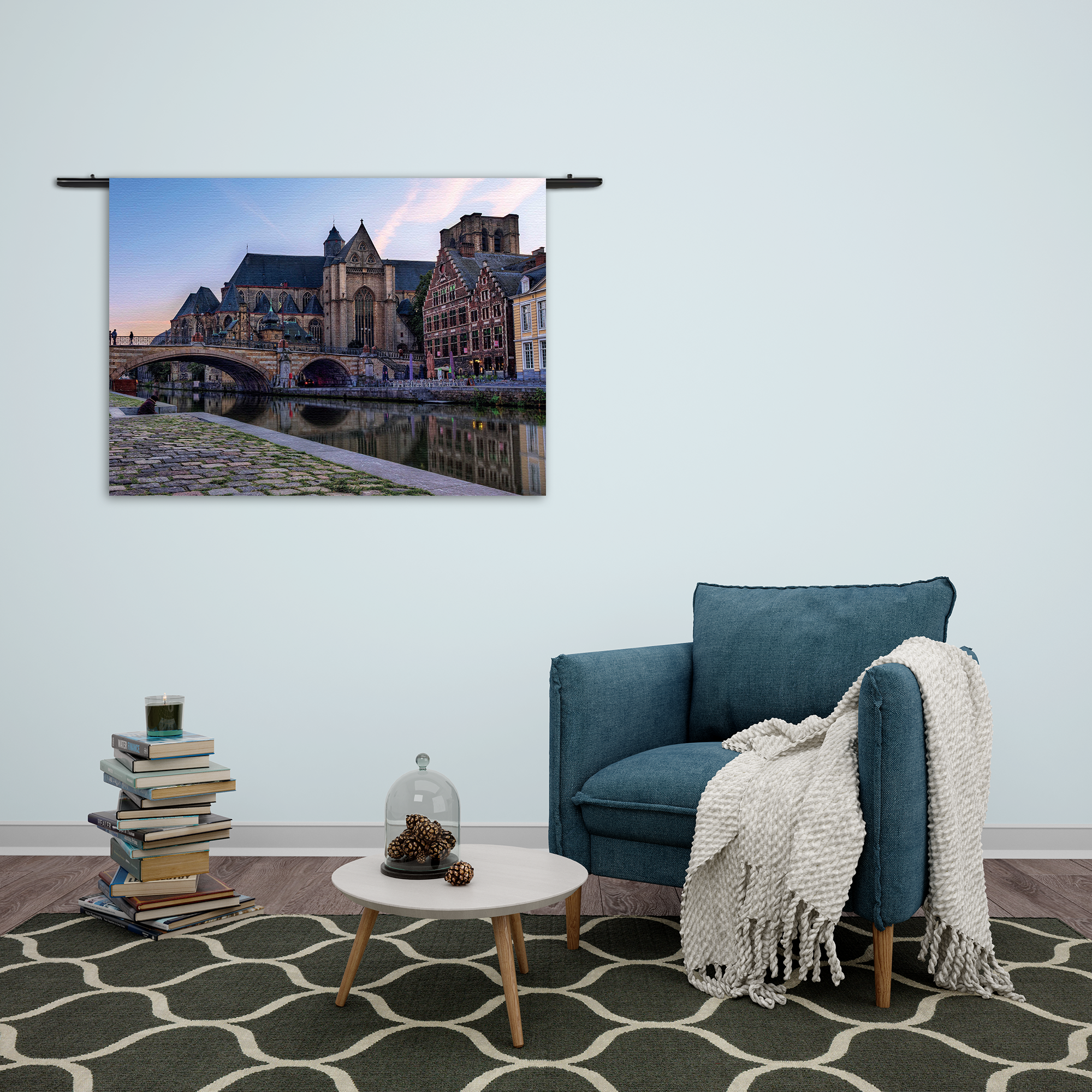 Wandkleed Middeleeuwse Kathedraal en Brug Gent Rechthoek Horizontaal Template 50 70 Horizontaal Steden 100 2 1