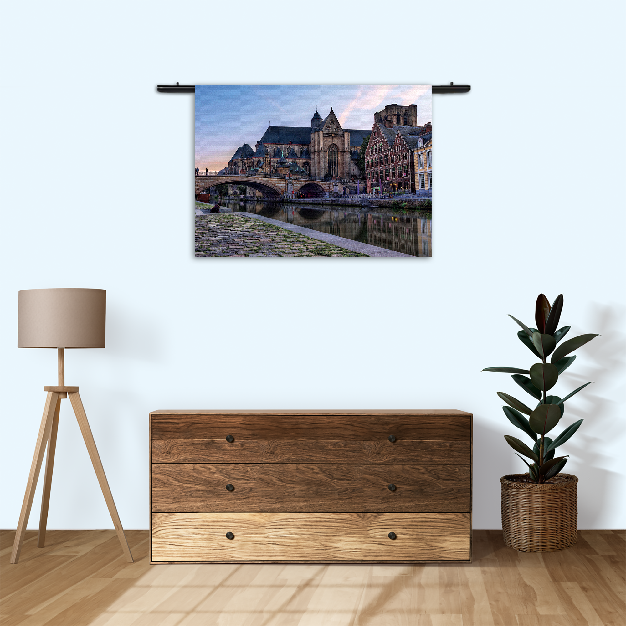 Wandkleed Middeleeuwse Kathedraal en Brug Gent Rechthoek Horizontaal Template 50 70 Horizontaal Steden 100 3 1