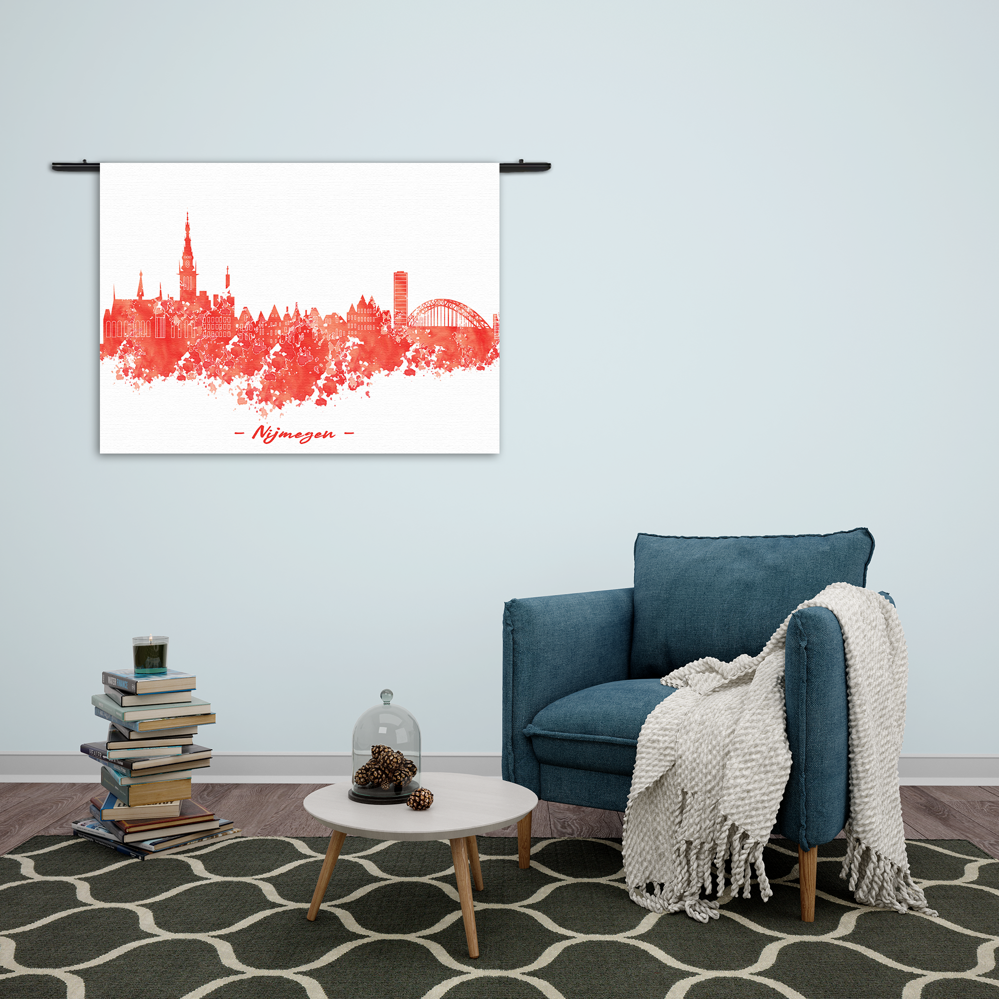 Wandkleed Skyline Nijmgen Watercolor Paint Rechthoek Horizontaal Template 50 70 Horizontaal Steden 12 2 1