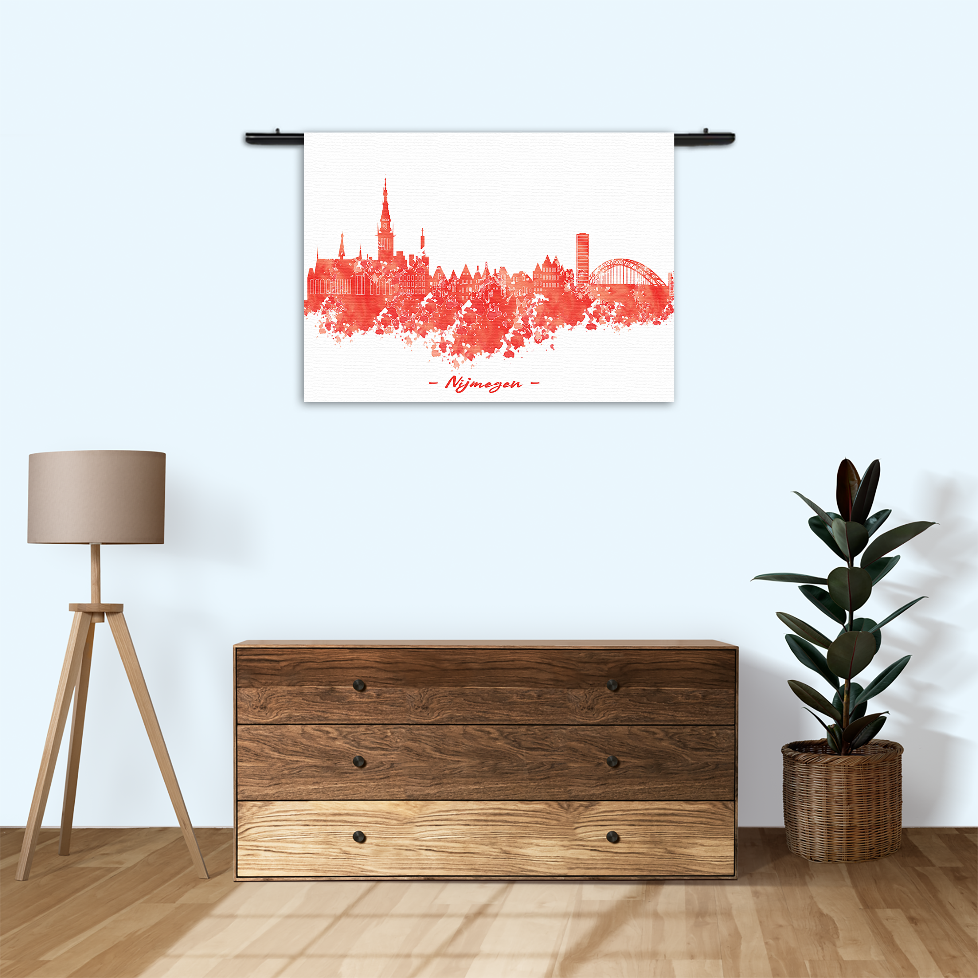 Wandkleed Skyline Nijmgen Watercolor Paint Rechthoek Horizontaal Template 50 70 Horizontaal Steden 12 3 1