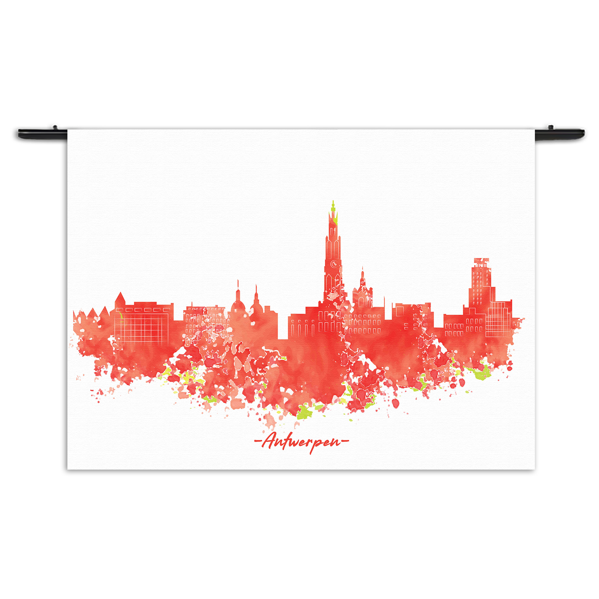 Wandkleed Skyline Antwerpen Watercolor Paint Rechthoek Horizontaal Template 50 70 Horizontaal Steden 2 1 1