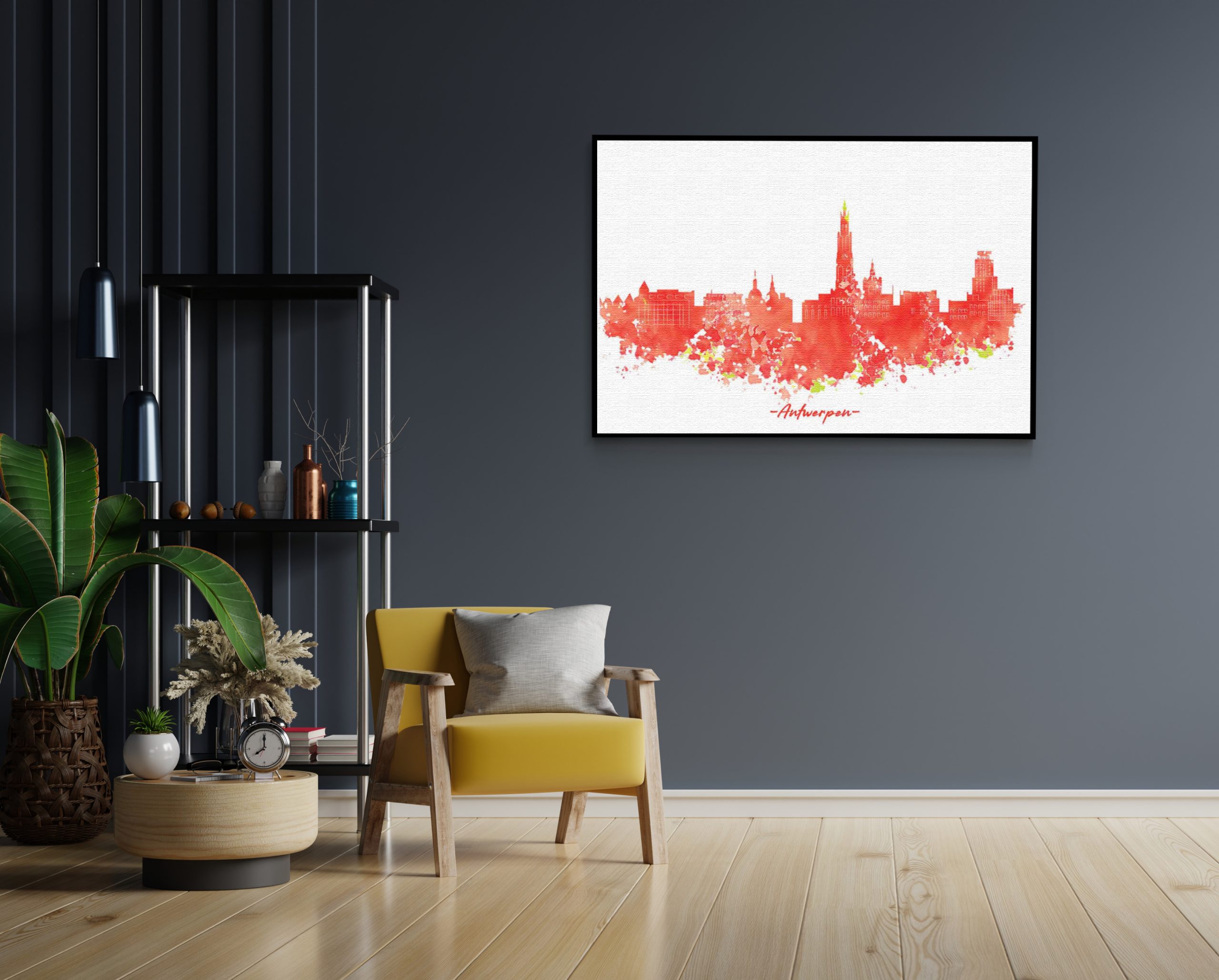 Akoestisch Schilderij Skyline Antwerpen Watercolor Paint Rechthoek Horizontaal Template 50 70 Horizontaal Steden 2 1 scaled 1