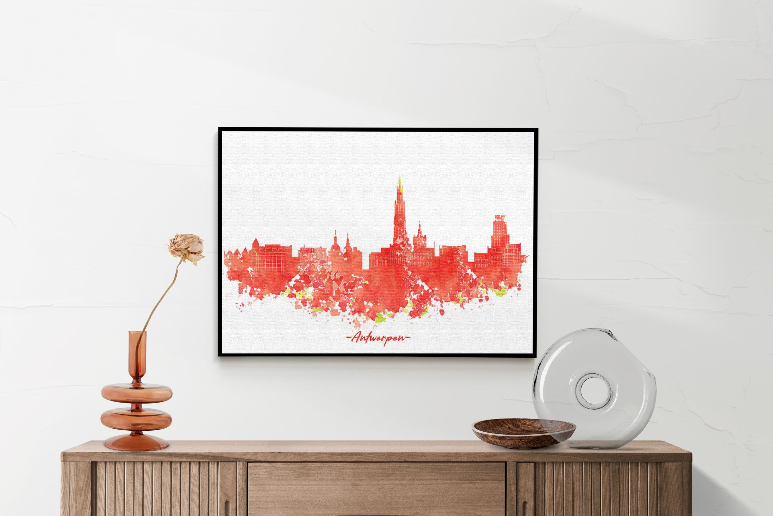 Akoestisch Schilderij Skyline Antwerpen Watercolor Paint Rechthoek Horizontaal Template 50 70 Horizontaal Steden 2 2 scaled 1
