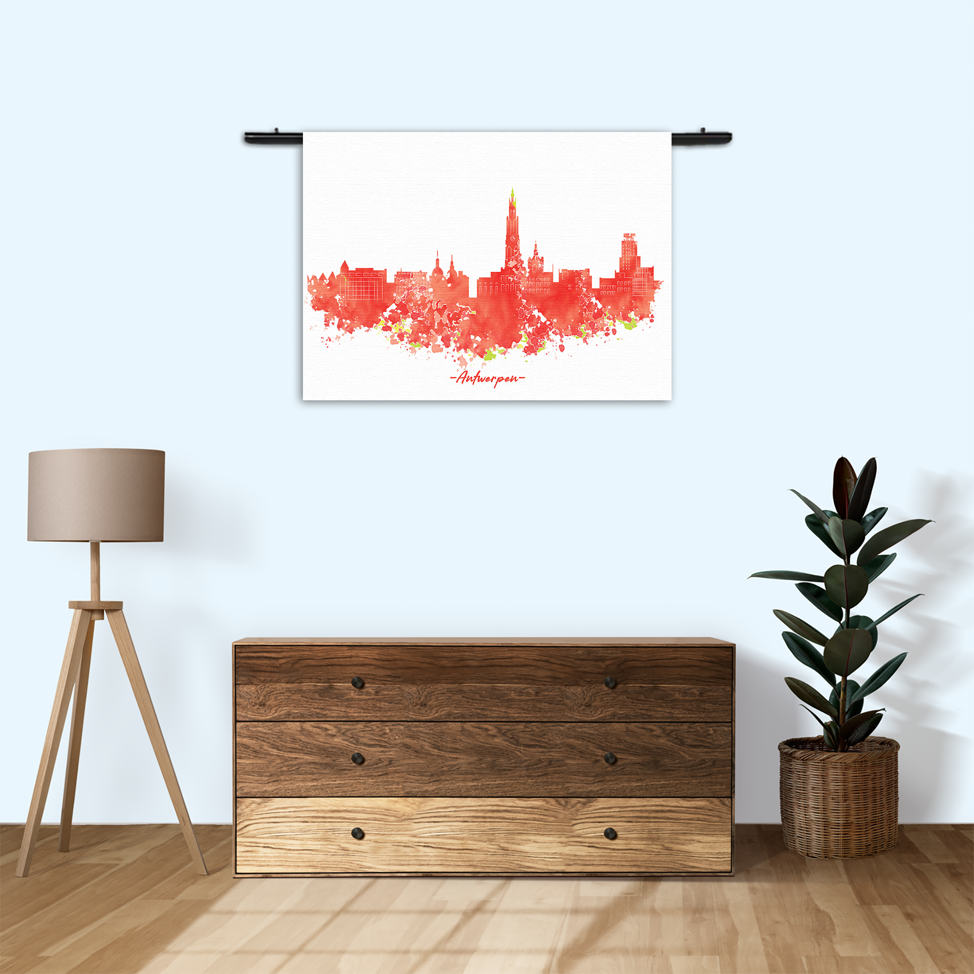 Wandkleed Skyline Antwerpen Watercolor Paint Rechthoek Horizontaal Template 50 70 Horizontaal Steden 2 3 1