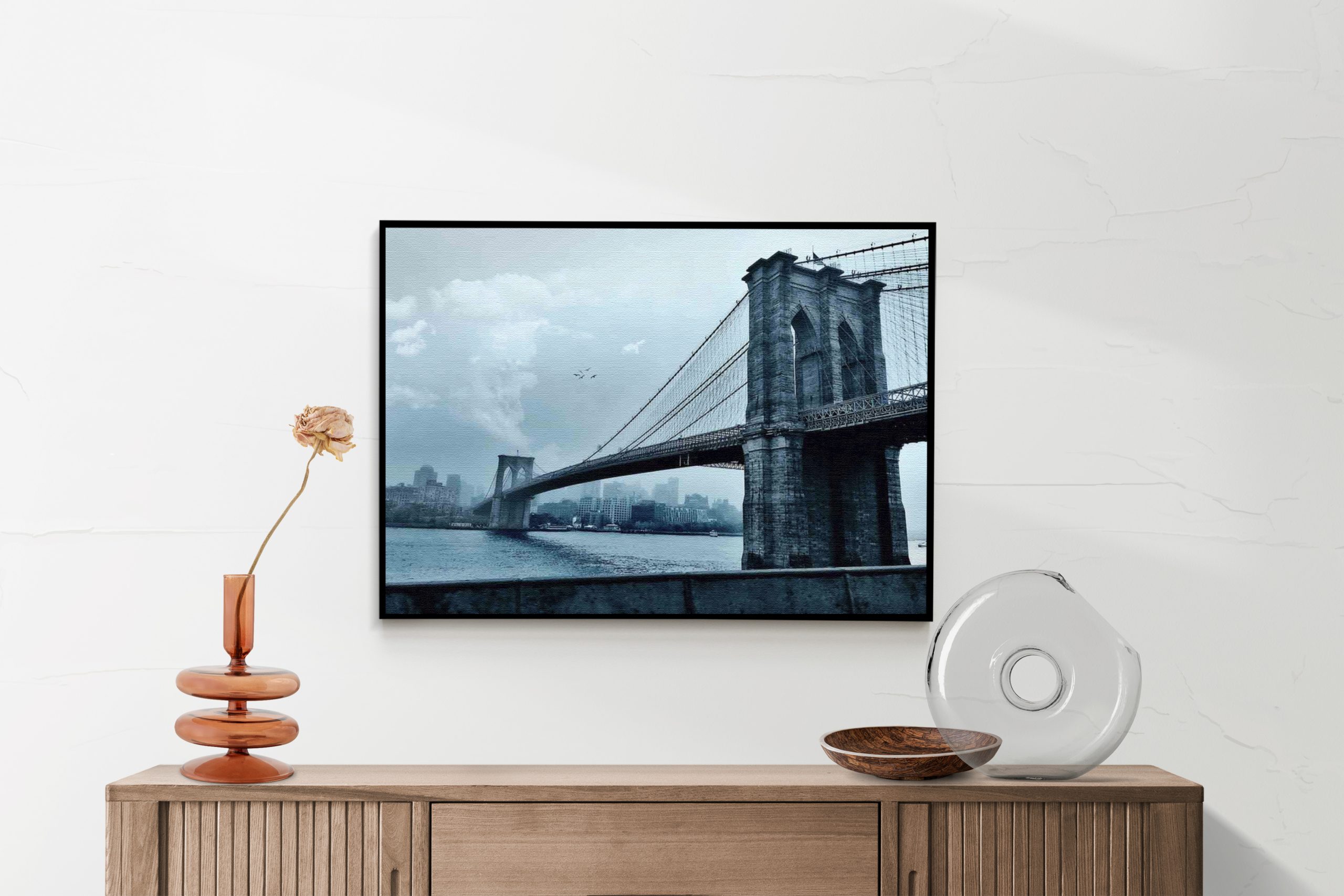 Akoestisch Schilderij Brooklyn Bridge New York Zwart Wit Rechthoek Horizontaal Template 50 70 Horizontaal Steden 28 2 scaled 1