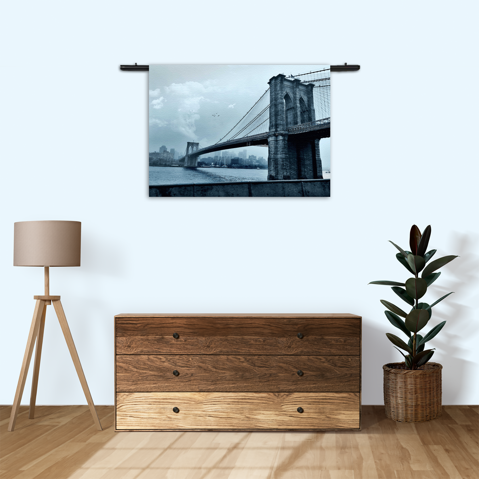 Wandkleed Brooklyn Bridge New York Zwart Wit Rechthoek Horizontaal Template 50 70 Horizontaal Steden 28 3 2