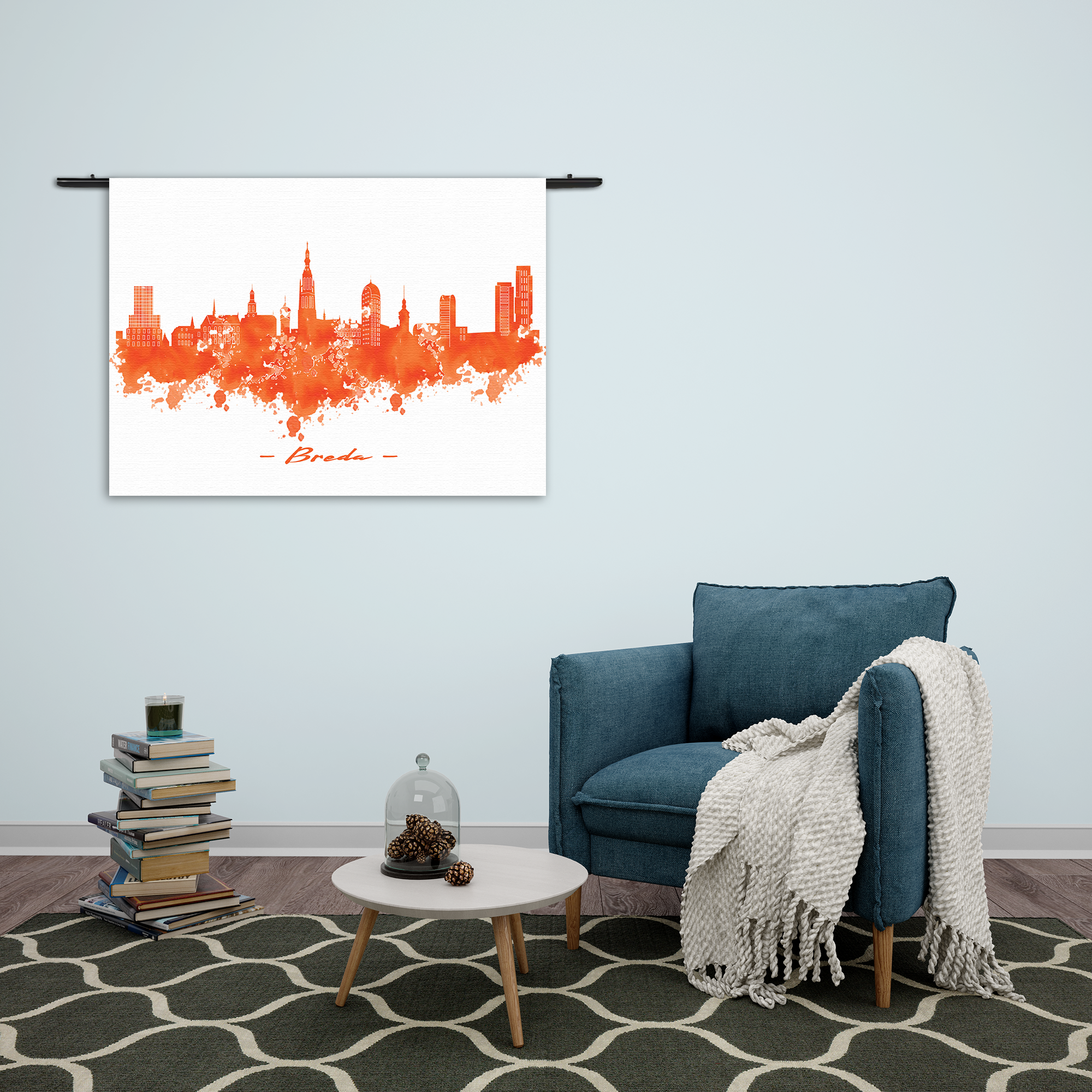 Wandkleed Skyline Breda Watercolor Paint Rechthoek Horizontaal Template 50 70 Horizontaal Steden 3 2 1