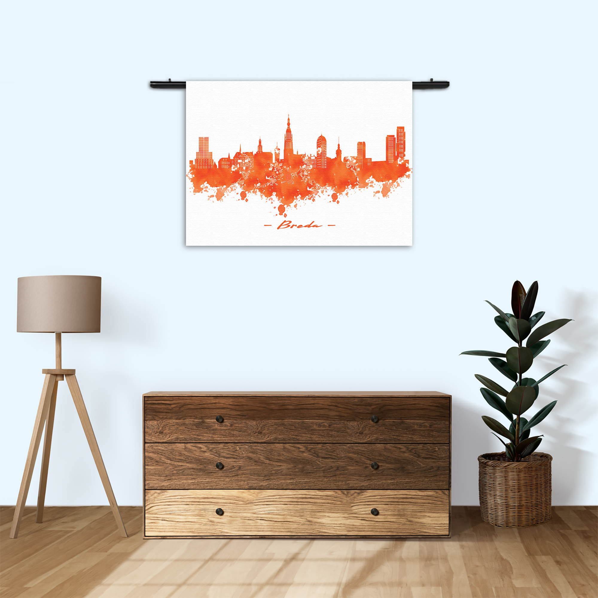 Wandkleed Skyline Breda Watercolor Paint Rechthoek Horizontaal Template 50 70 Horizontaal Steden 3 3 1