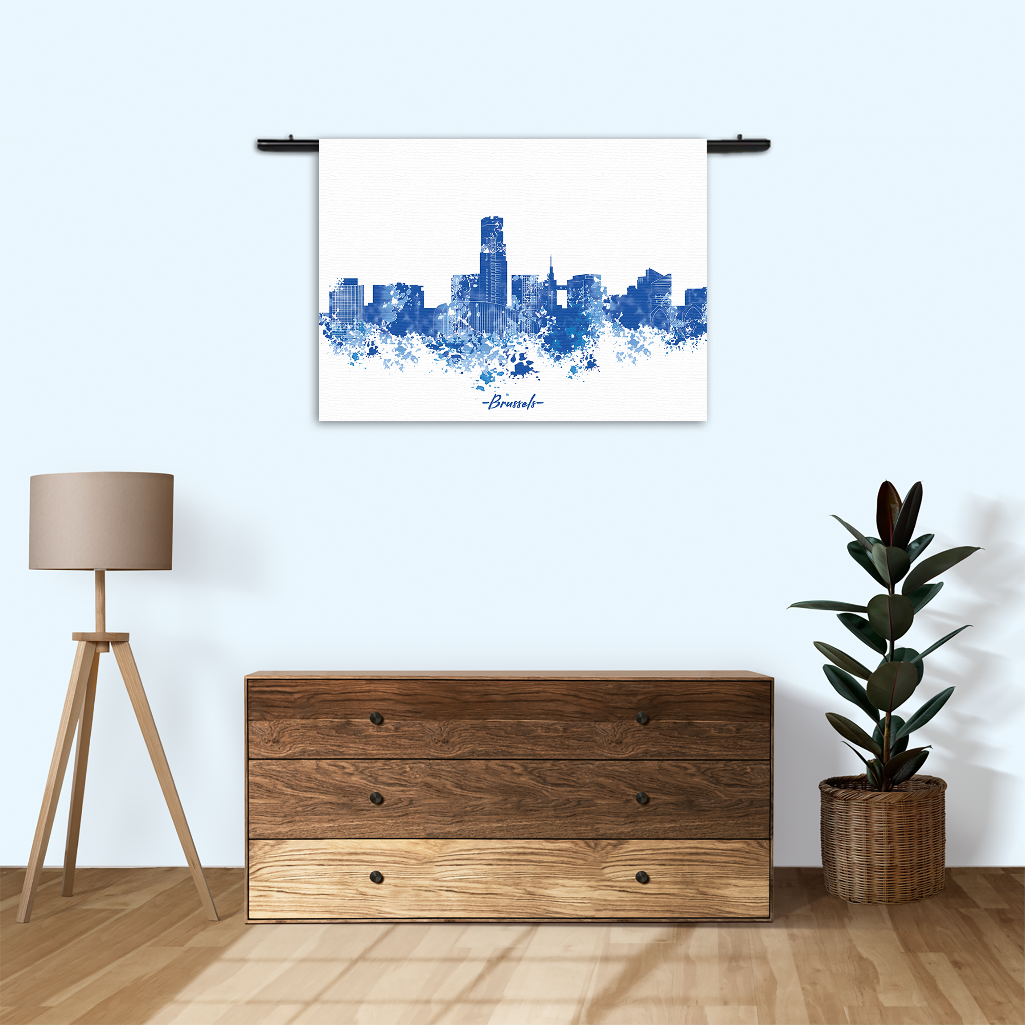 Wandkleed Skyline Brussels Watercolor Paint Rechthoek Horizontaal Template 50 70 Horizontaal Steden 4 3 1