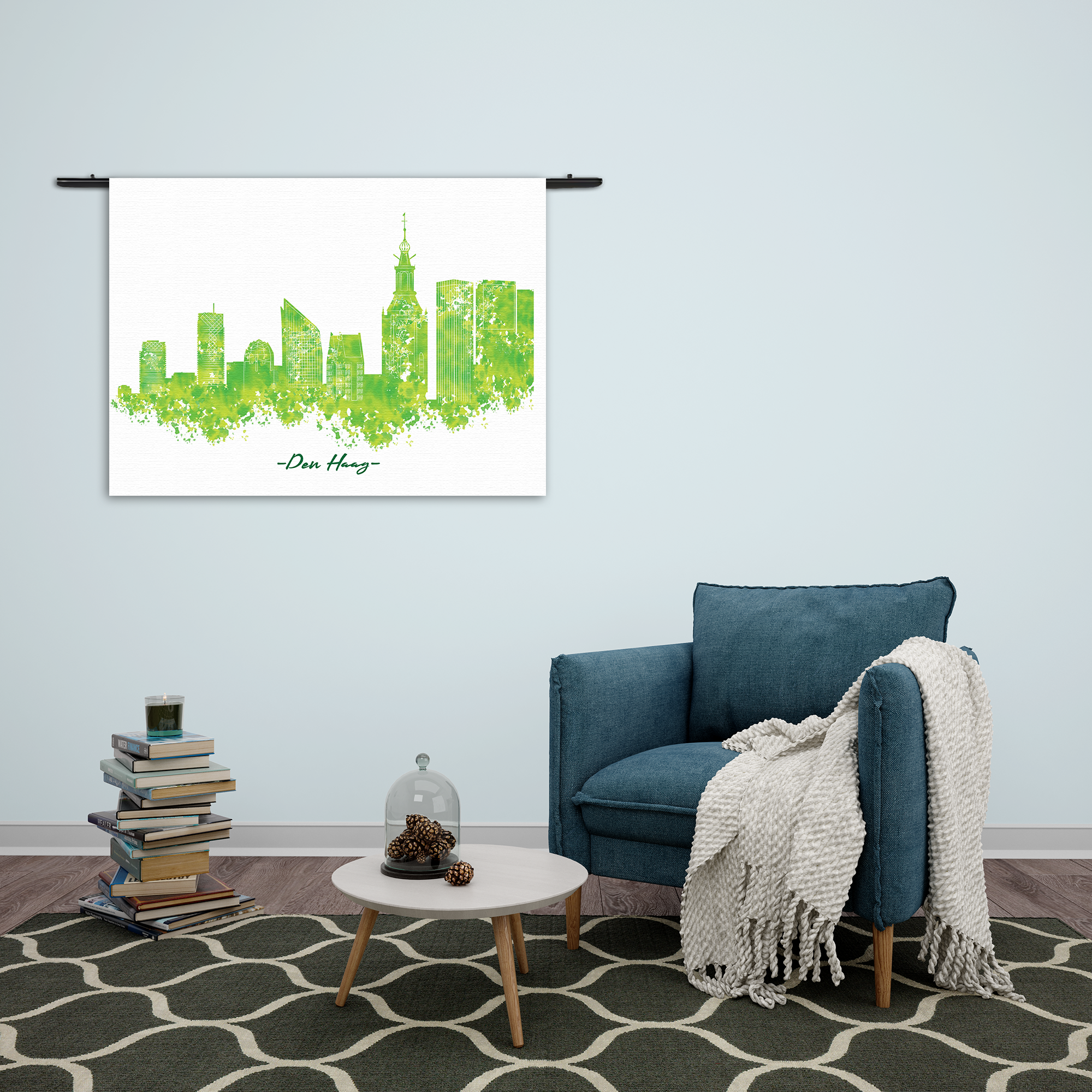 Wandkleed Skyline Den Haag Watercolor Paint Rechthoek Horizontaal Template 50 70 Horizontaal Steden 5 2 1