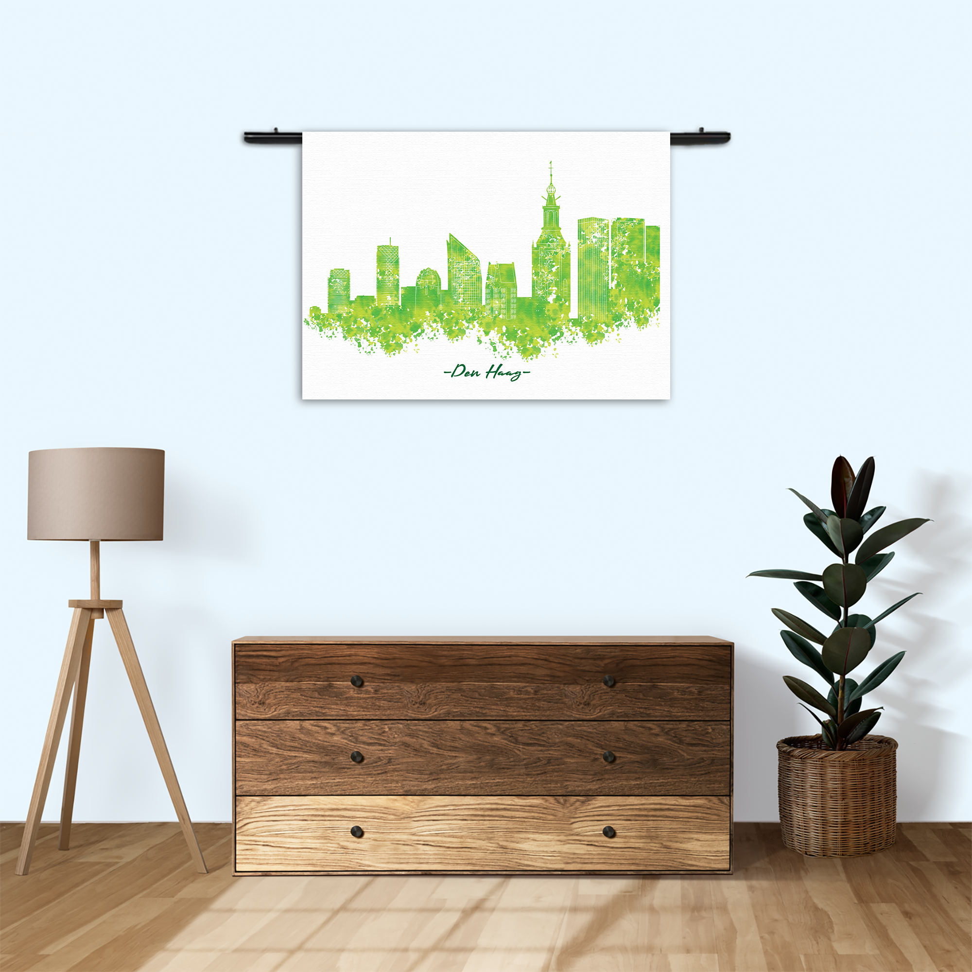 Wandkleed Skyline Den Haag Watercolor Paint Rechthoek Horizontaal Template 50 70 Horizontaal Steden 5 3 1