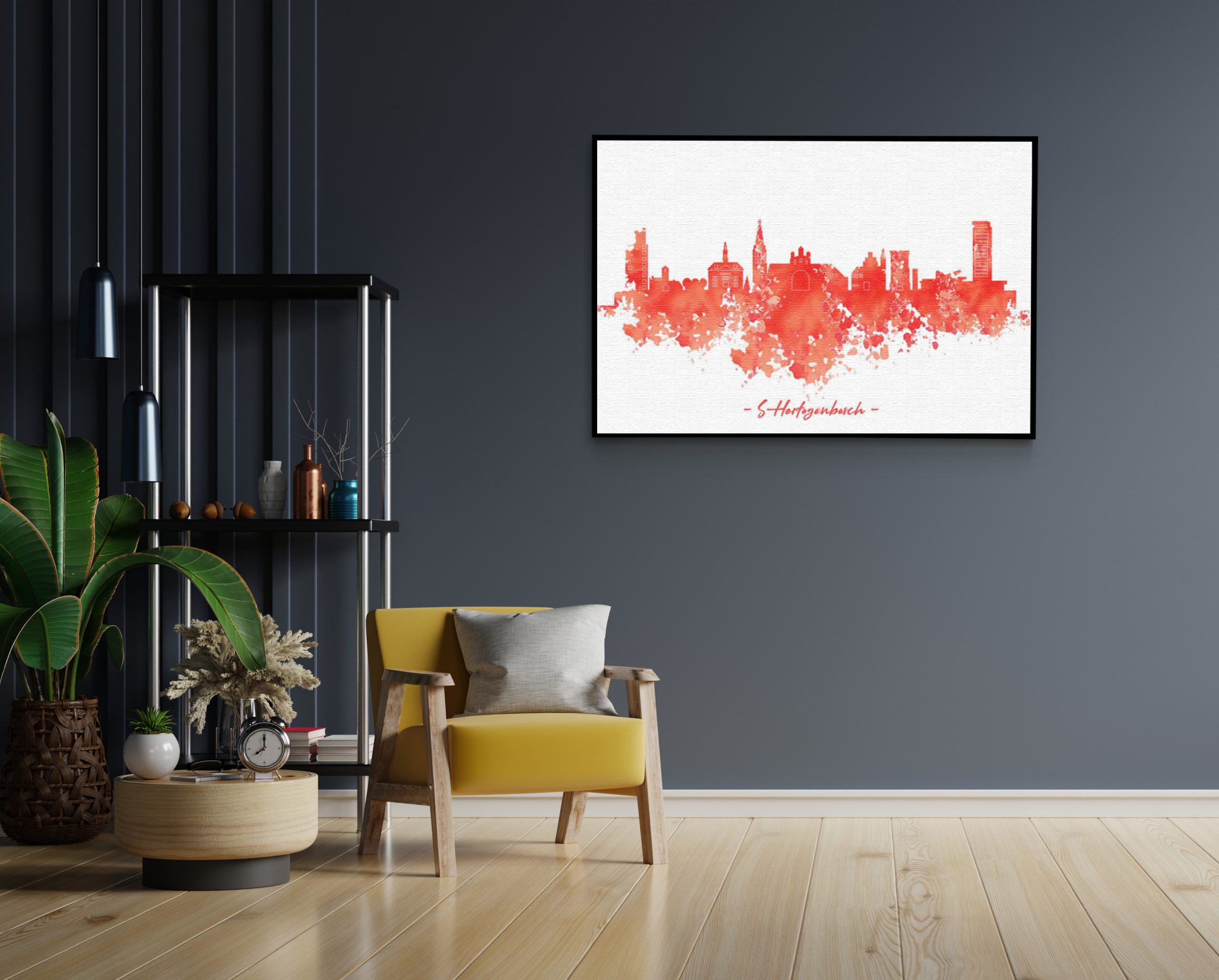 Akoestisch Schilderij Skyline 's-Hertogenbosch Watercolor Paint Rechthoek Horizontaal Template 50 70 Horizontaal Steden 54 1 scaled 1