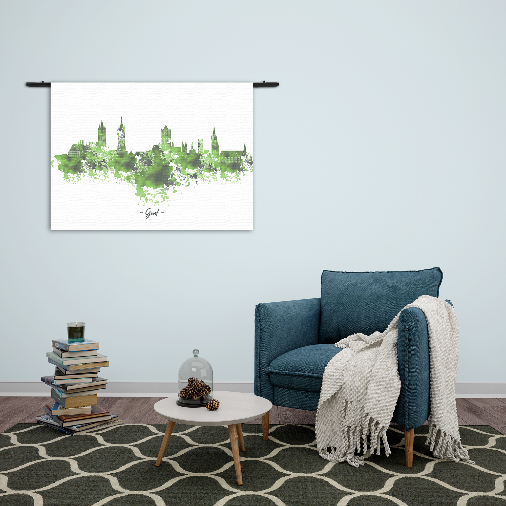 Wandkleed Skyline Gent Watercolor Paint Rechthoek Horizontaal Template 50 70 Horizontaal Steden 7 2 1