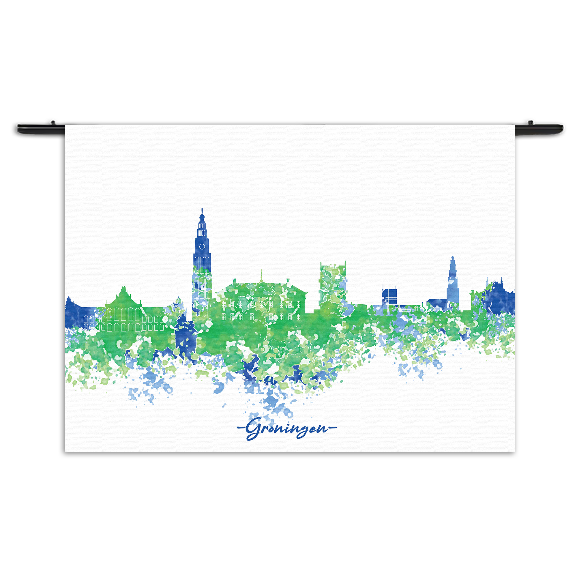 Wandkleed Skyline Groningen Watercolor Paint Rechthoek Horizontaal Template 50 70 Horizontaal Steden 8 1 1