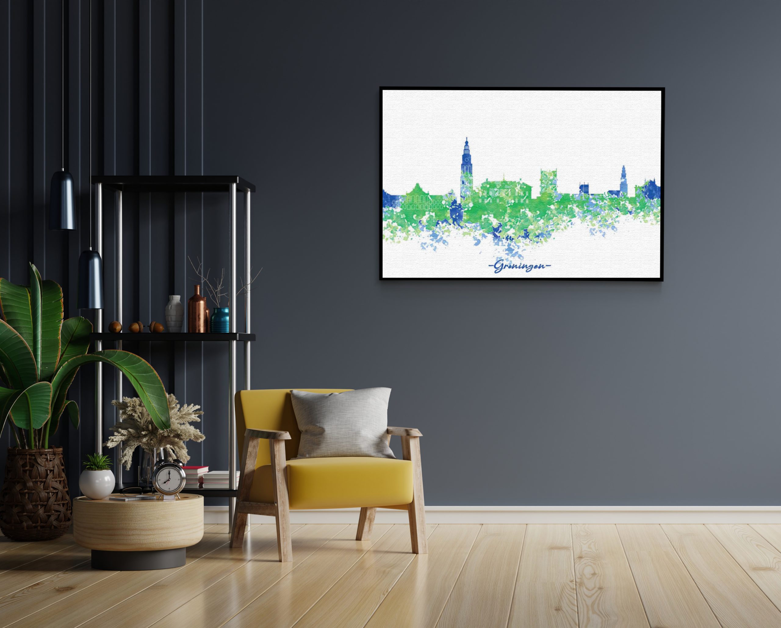 Akoestisch Schilderij Skyline Groningen Watercolor Paint Rechthoek Horizontaal Template 50 70 Horizontaal Steden 8 1 scaled 1