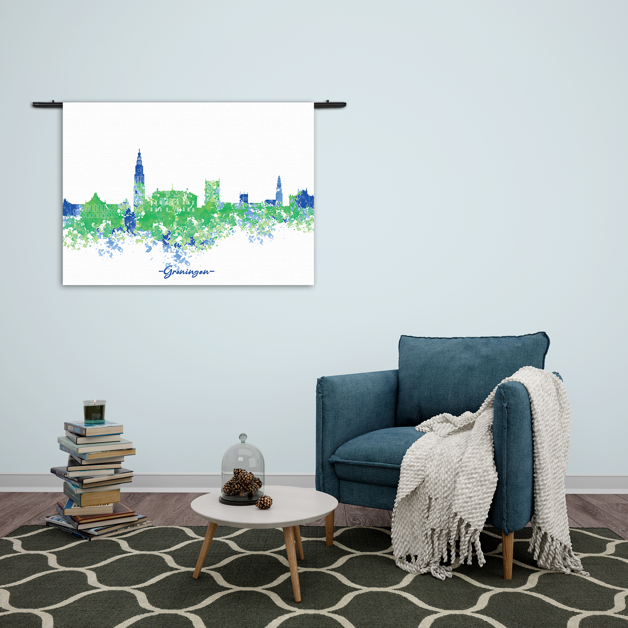 Wandkleed Skyline Groningen Watercolor Paint Rechthoek Horizontaal Template 50 70 Horizontaal Steden 8 2 1
