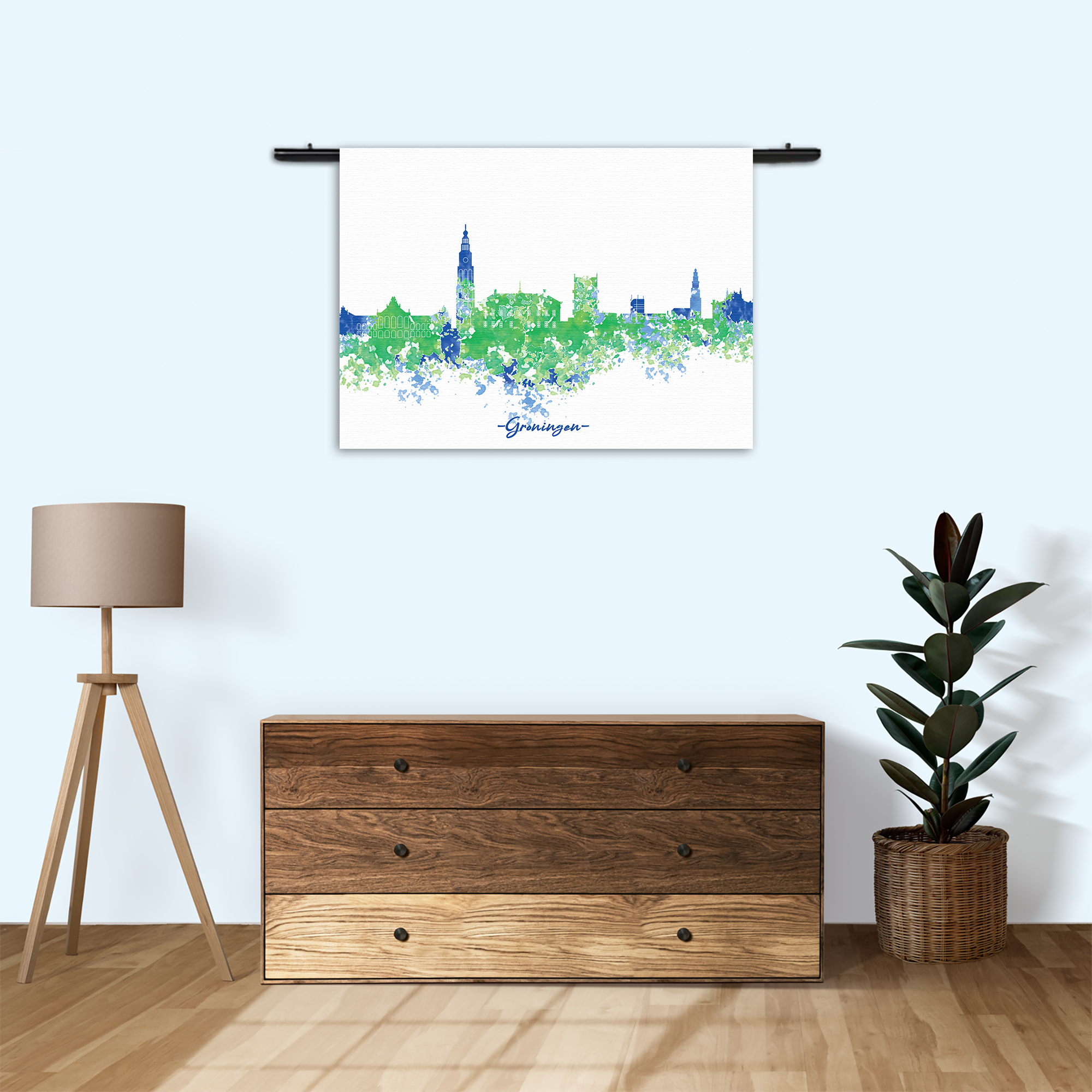 Wandkleed Skyline Groningen Watercolor Paint Rechthoek Horizontaal Template 50 70 Horizontaal Steden 8 3 1