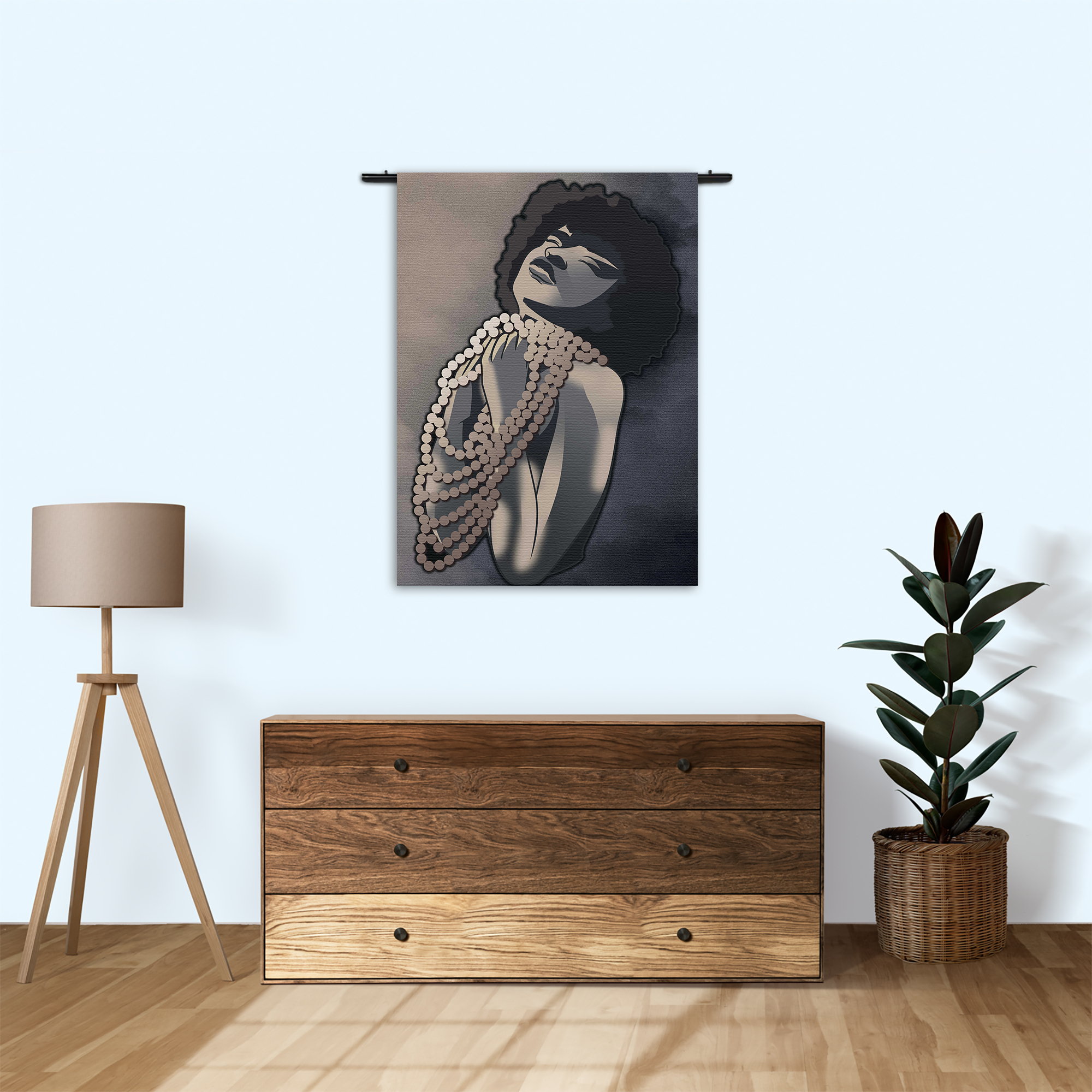 Wandkleed Afrikaanse Vrouw met Parelketting Kunst Rechthoek Verticaal Template 50 70 Verticaal Abstract 119 1