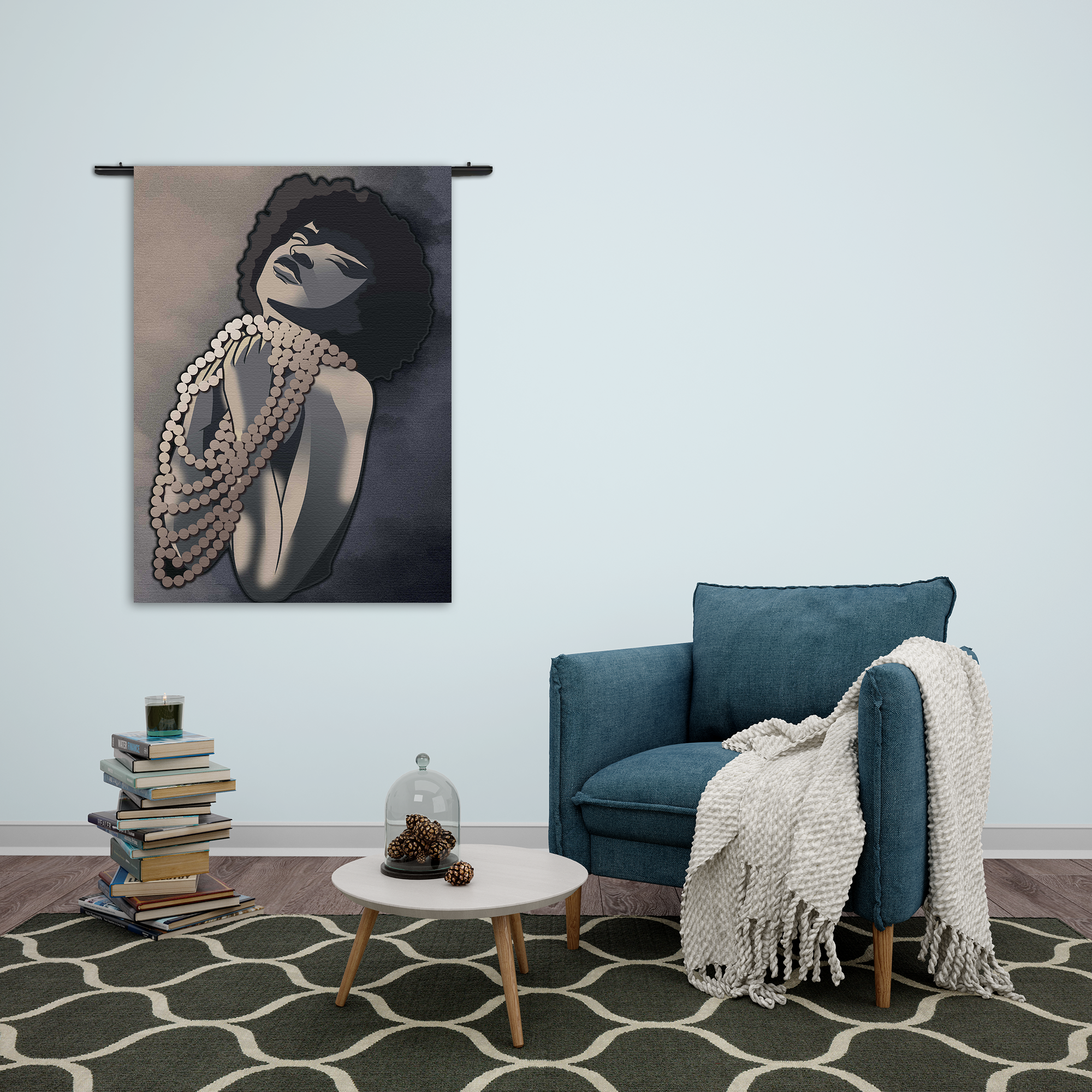 Wandkleed Afrikaanse Vrouw met Parelketting Kunst Rechthoek Verticaal Template 50 70 Verticaal Abstract 119 2