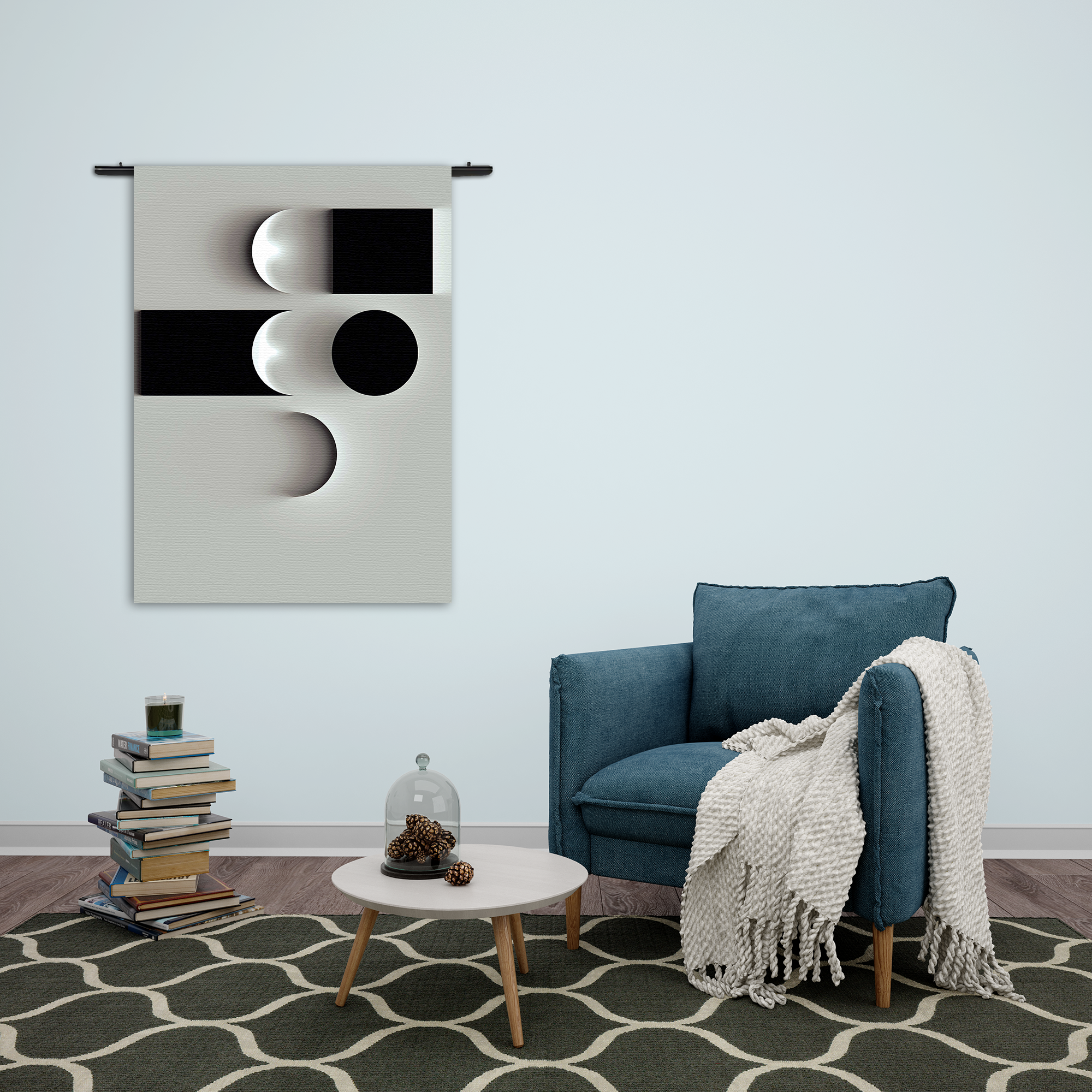 Wandkleed Scandinavisch Wit met Zwart Element 02 Rechthoek Verticaal Template 50 70 Verticaal Abstract 62 2