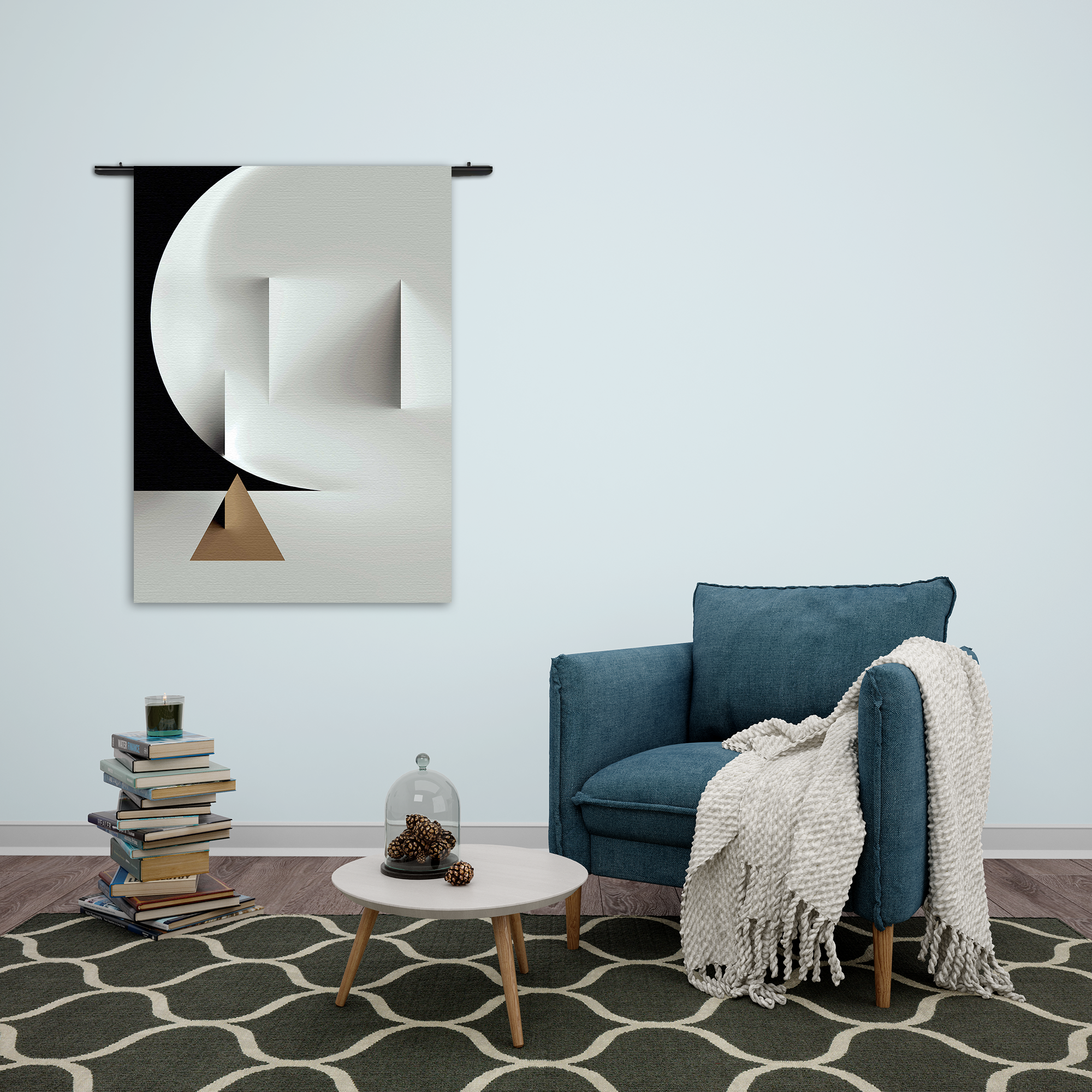 Wandkleed Scandinavisch Wit met Goudkleurig Element 02 Rechthoek Verticaal Template 50 70 Verticaal Abstract 91 2