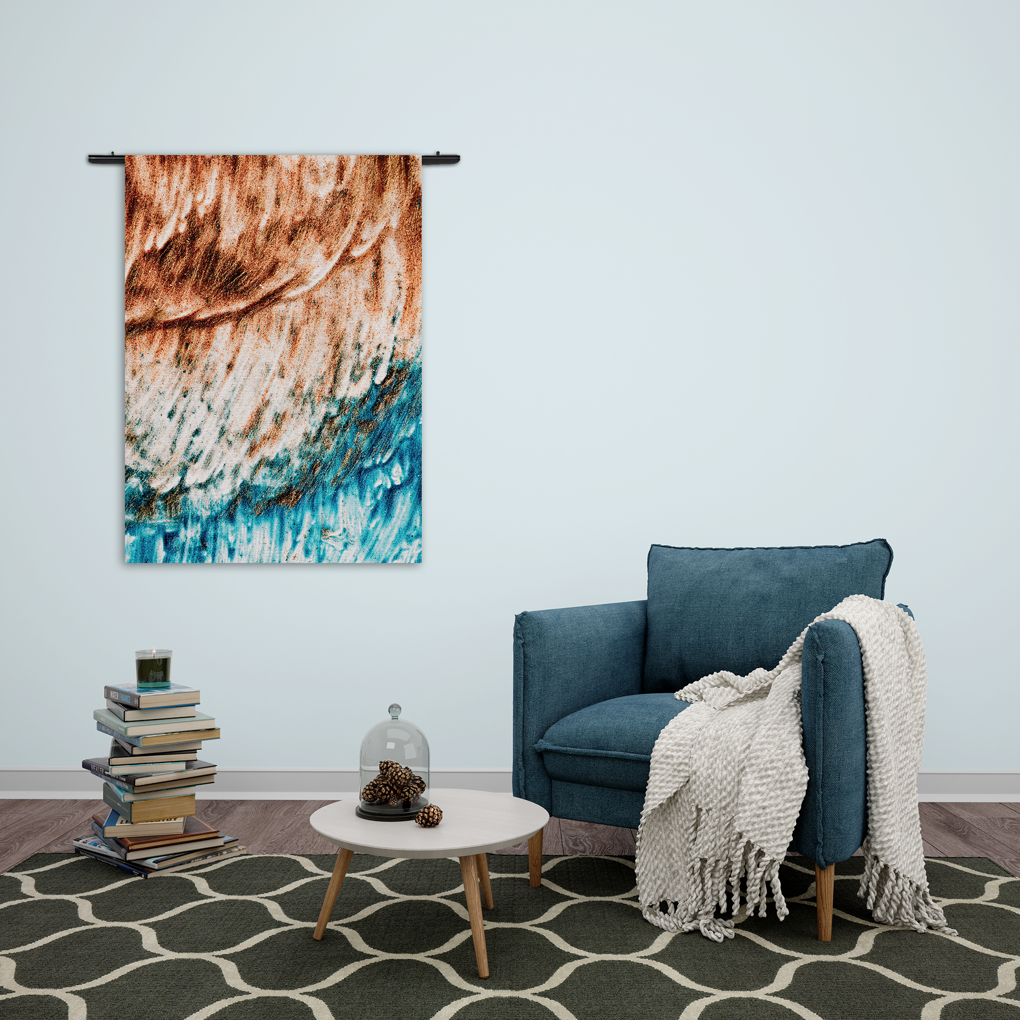 Wandkleed Kunst Oranje blauw Rechthoek Verticaal Template 50 70 Verticaal Abstract 93 2