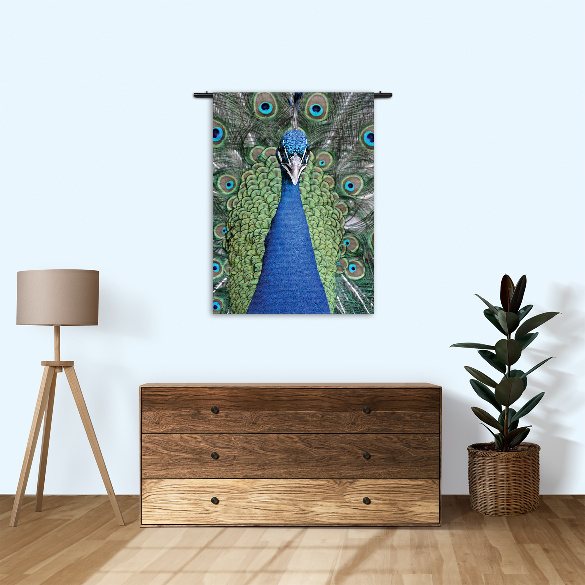 Wandkleed Blauwe Pauw Met Groene Verem Rechthoek Verticaal Template 50 70 Verticaal Dieren 20 1