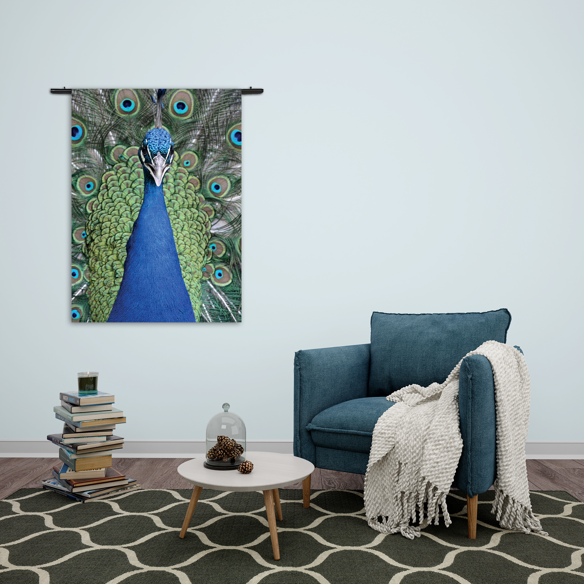Wandkleed Blauwe Pauw Met Groene Verem Rechthoek Verticaal Template 50 70 Verticaal Dieren 20 2