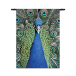 Wandkleed Blauwe Pauw Met Groene Verem Rechthoek Verticaal