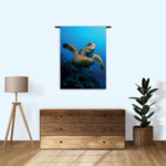 Wandkleed Zeeschildpad In Helderblauw Water 02 Rechthoek Verticaal Template 50 70 Verticaal Dieren 26 1
