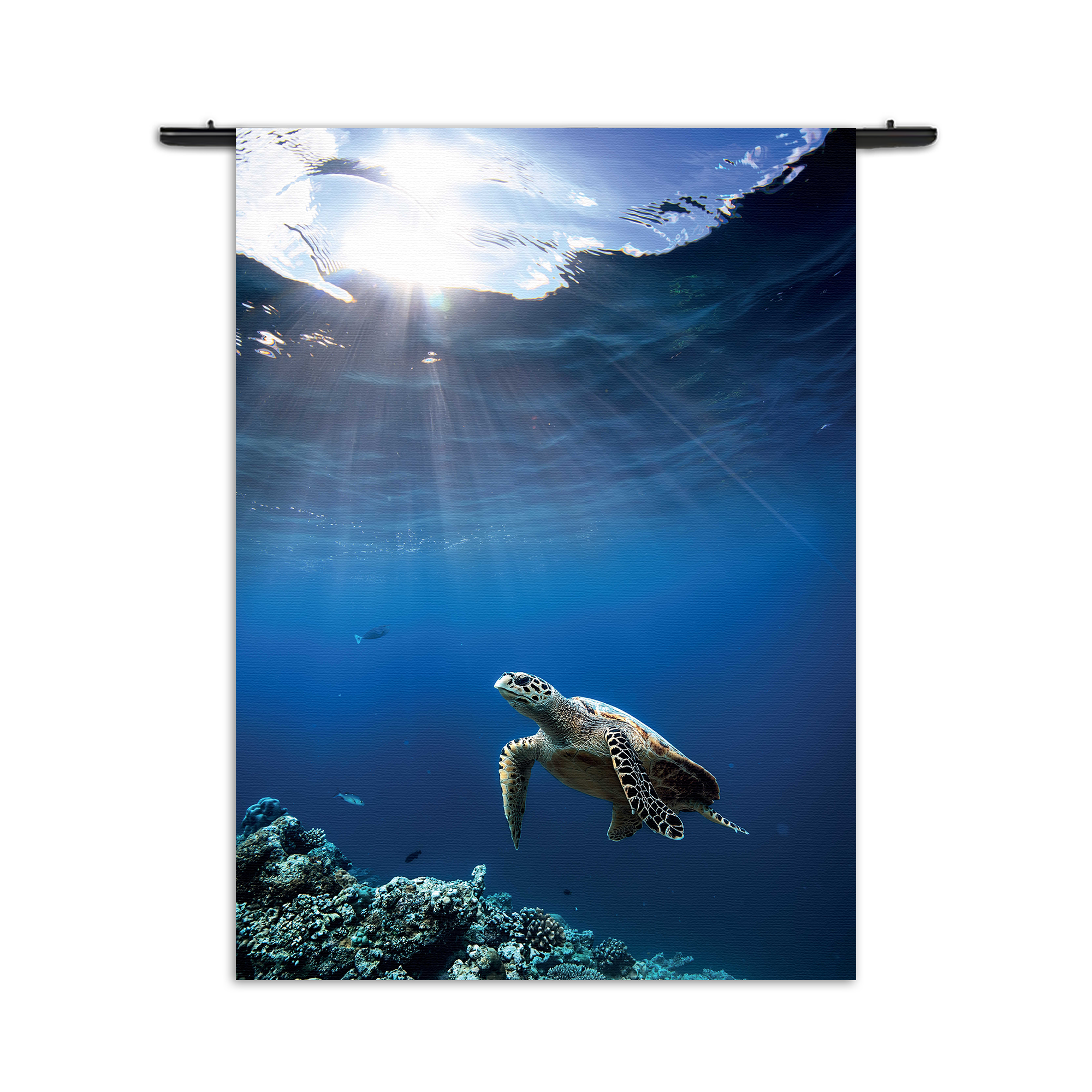 Wandkleed Zeeschildpad In Helderblauw Water 03 Rechthoek Verticaal