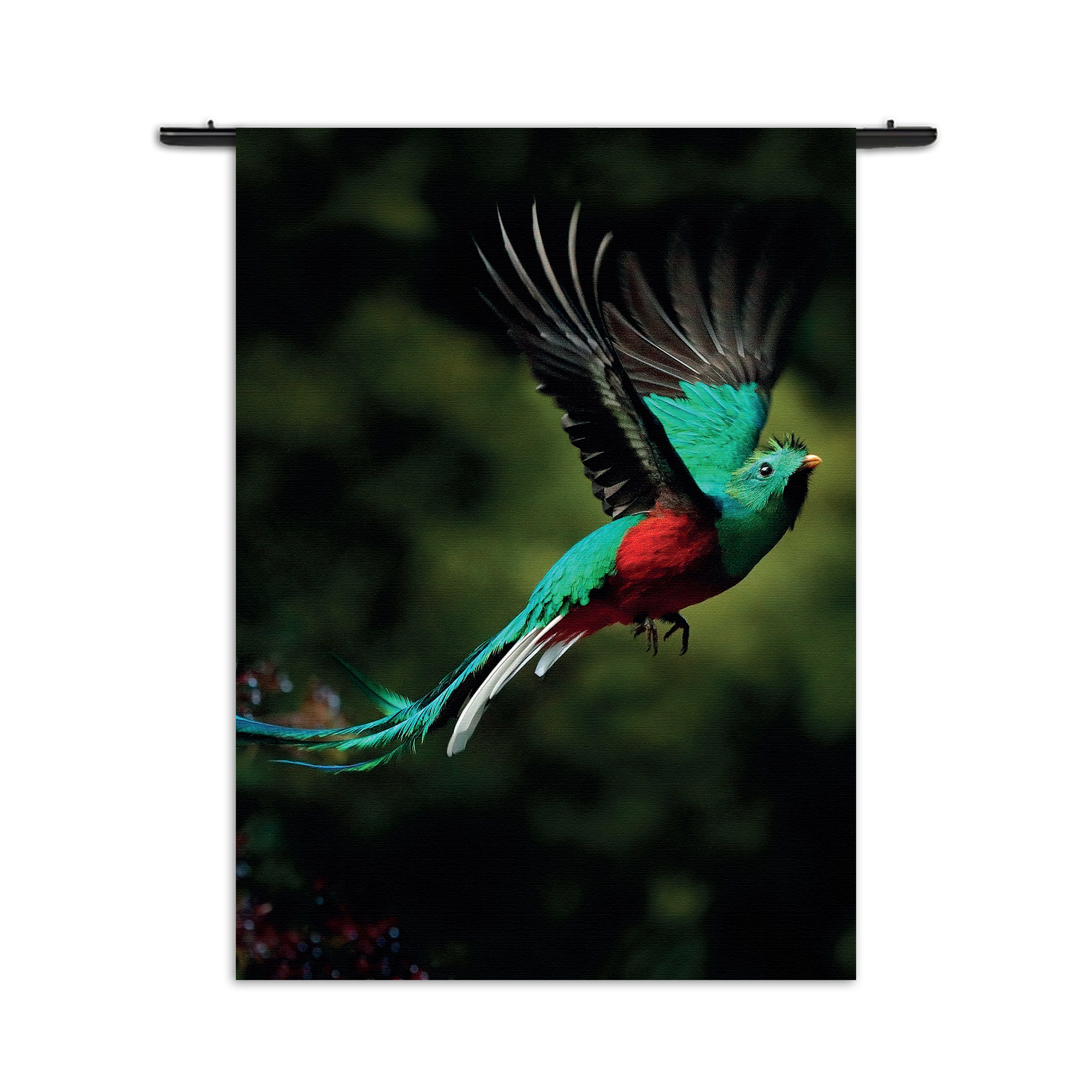 Wandkleed Schitterende Vliegende Quetzal Vogel Rechthoek Verticaal