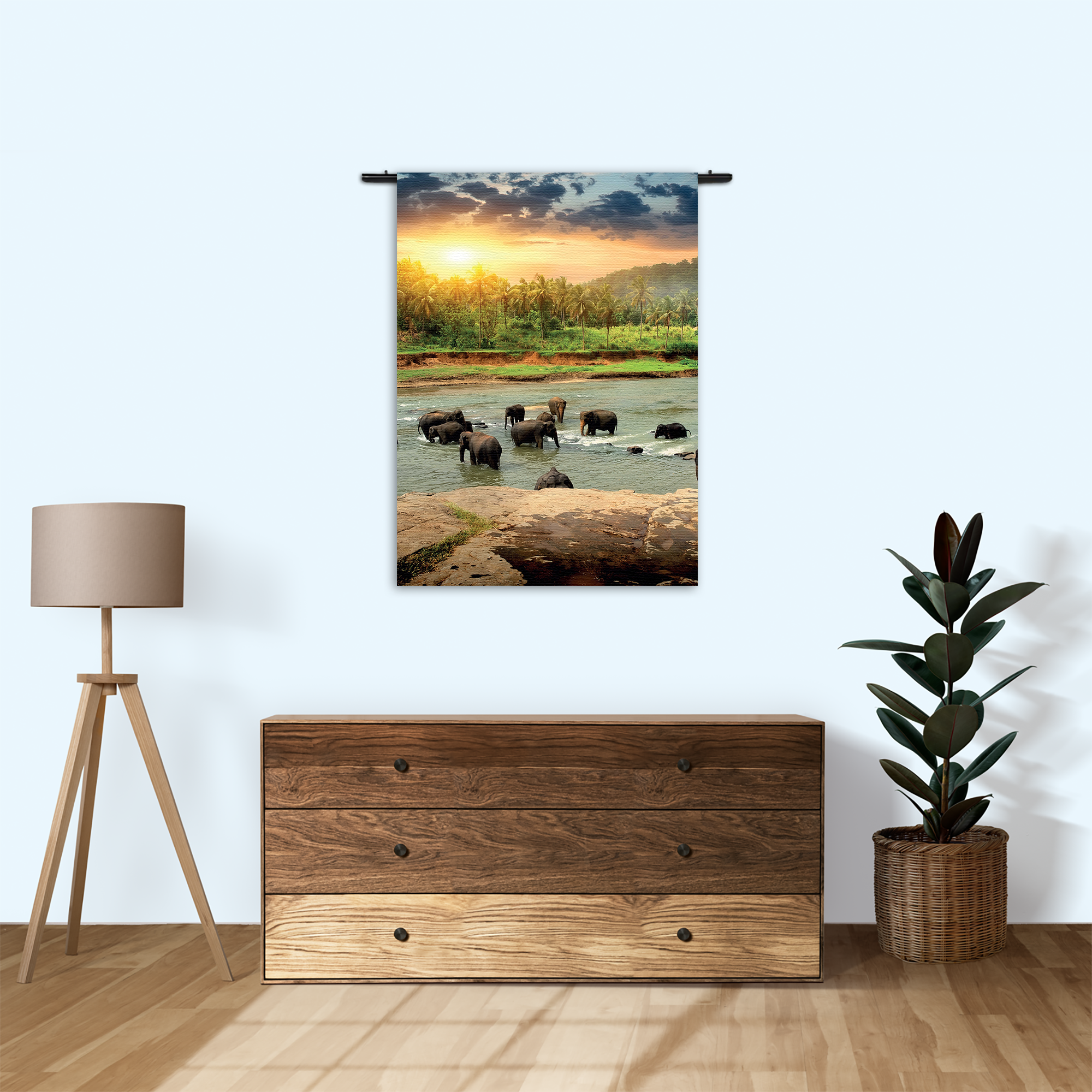 Wandkleed De Rivier Olifanten Rechthoek Verticaal Template 50 70 Verticaal Dieren 39 1