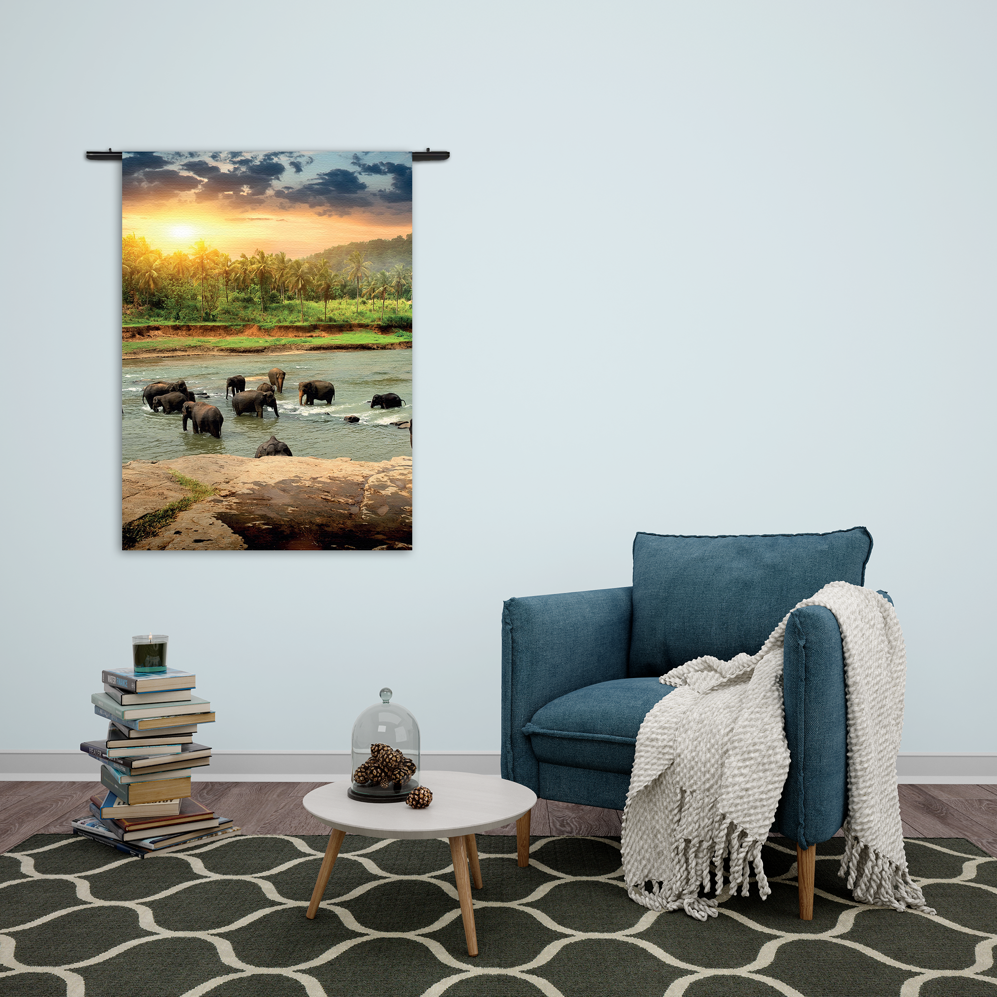 Wandkleed De Rivier Olifanten Rechthoek Verticaal Template 50 70 Verticaal Dieren 39 2