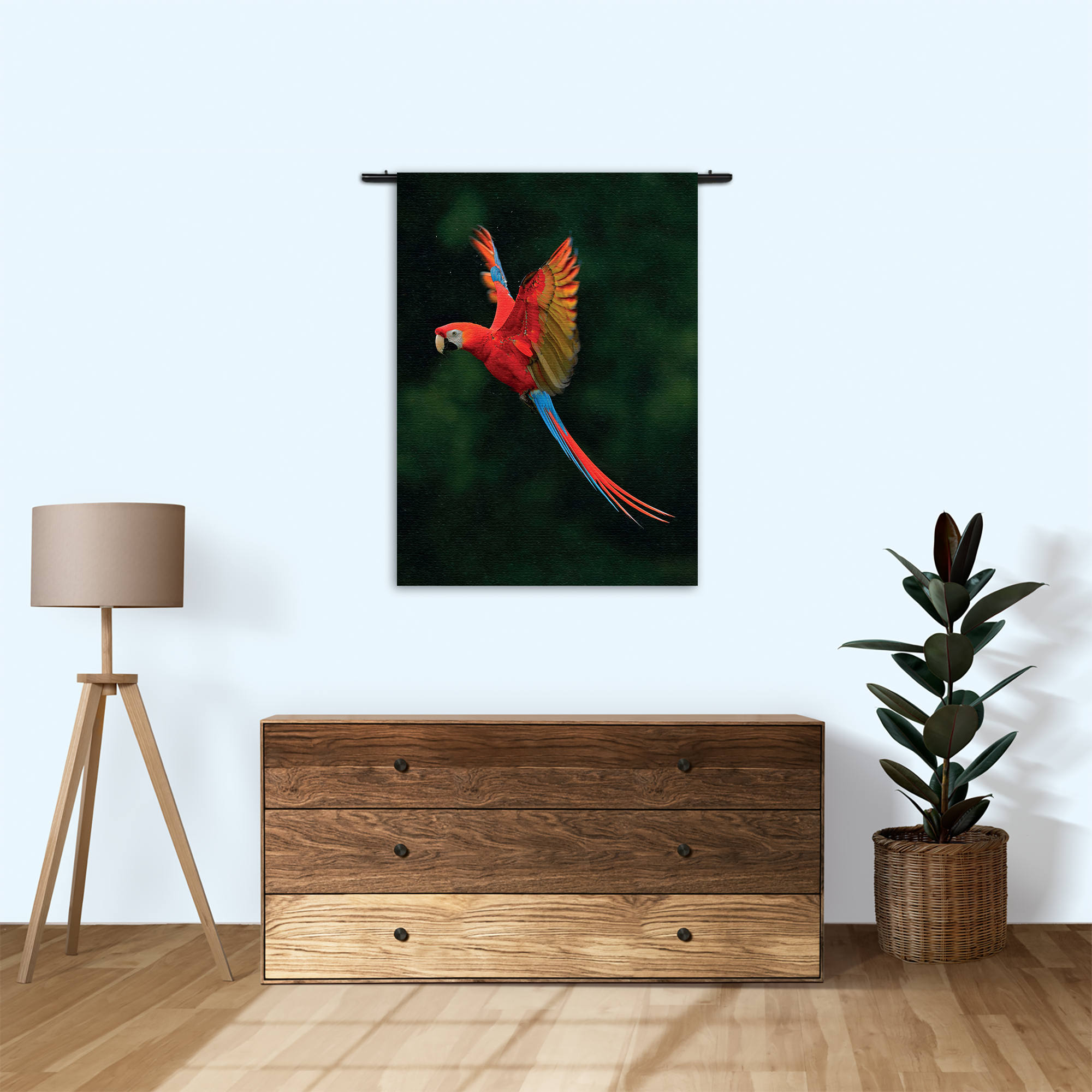 Wandkleed Vliegende Ara Vogel Rechthoek Verticaal Template 50 70 Verticaal Dieren 40 1