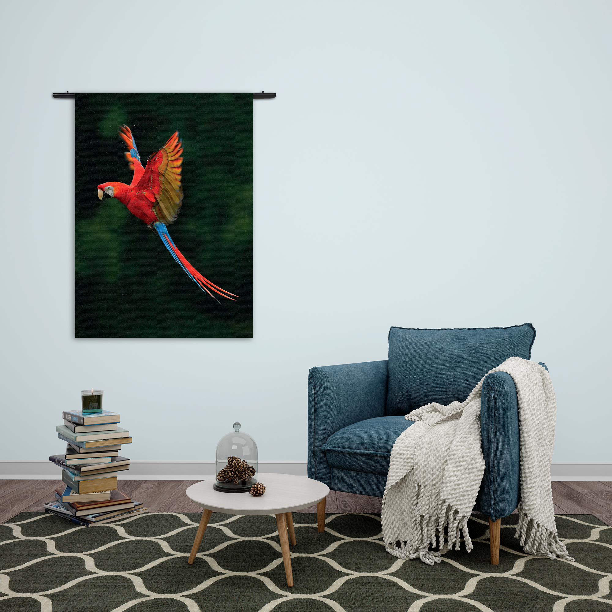 Wandkleed Vliegende Ara Vogel Rechthoek Verticaal Template 50 70 Verticaal Dieren 40 2