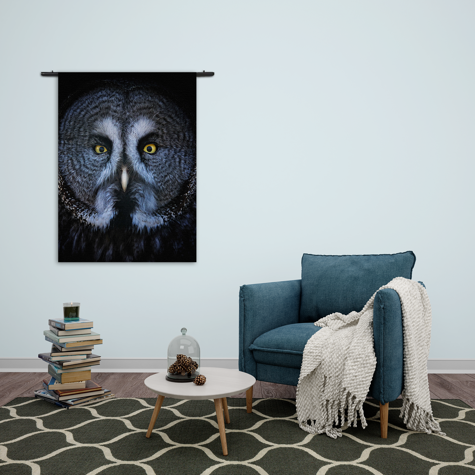 Wandkleed Uil Hoofd Close Up Rechthoek Verticaal Template 50 70 Verticaal Dieren 49 2