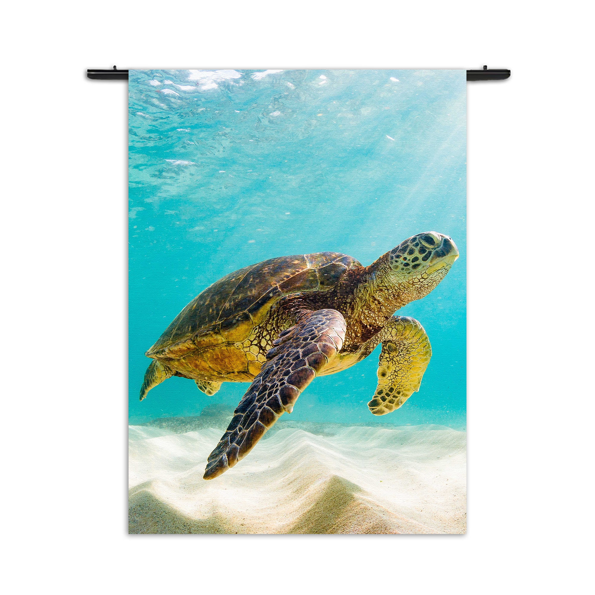 Wandkleed Zeeschildpad In Helderblauw Water 04 Rechthoek Verticaal