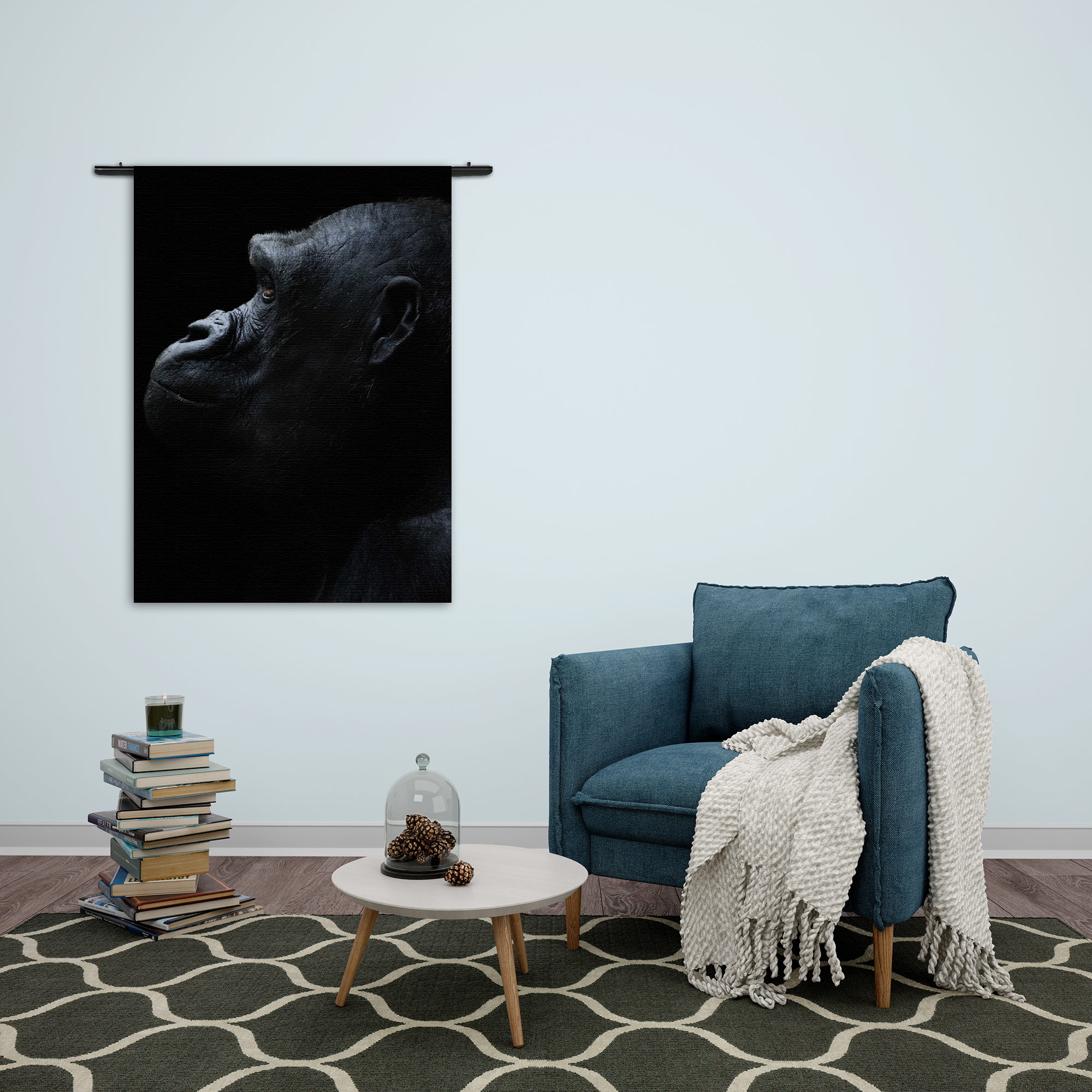 Wandkleed De Aap Zwart Wit Rechthoek Verticaal Template 50 70 Verticaal Dieren 65 2