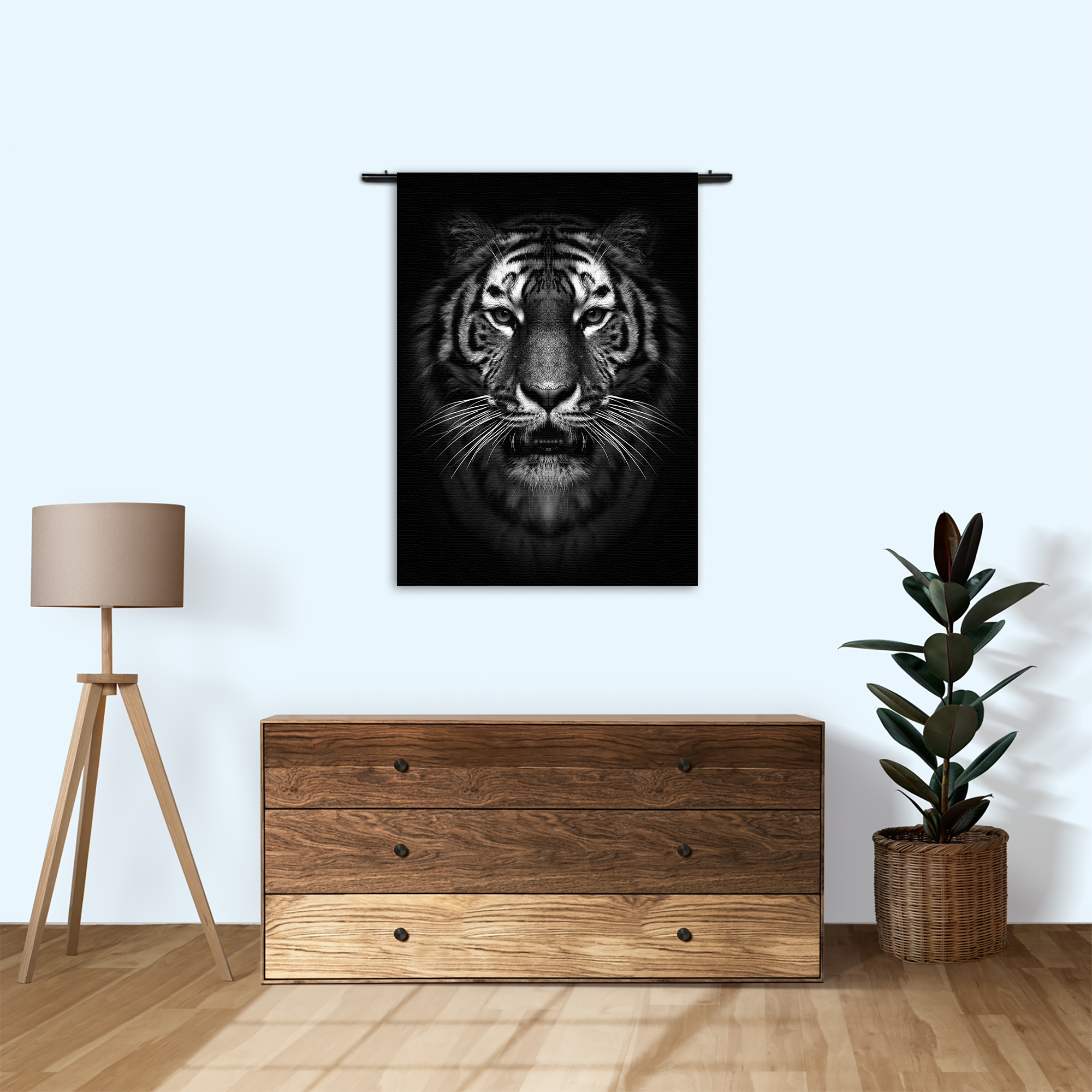 Wandkleed De Tijger Zwart Wit Rechthoek Verticaal Template 50 70 Verticaal Dieren 67 1